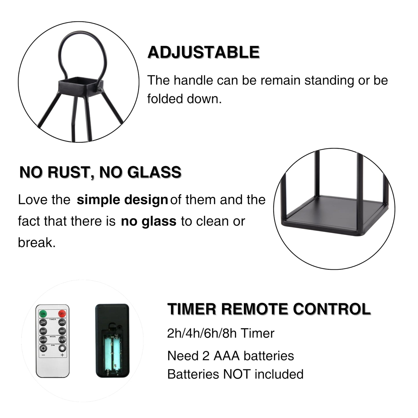 Perfnique Modern Farmhouse Lantern Decor, 15'' 13'' Set of 2 Black Metal Lantern, 2 LED 6hr Timer Flameless Candles ＆ Remote Timer, Lanterns Decorative for Outdoor, Home, Indoor, Patio, Christmas