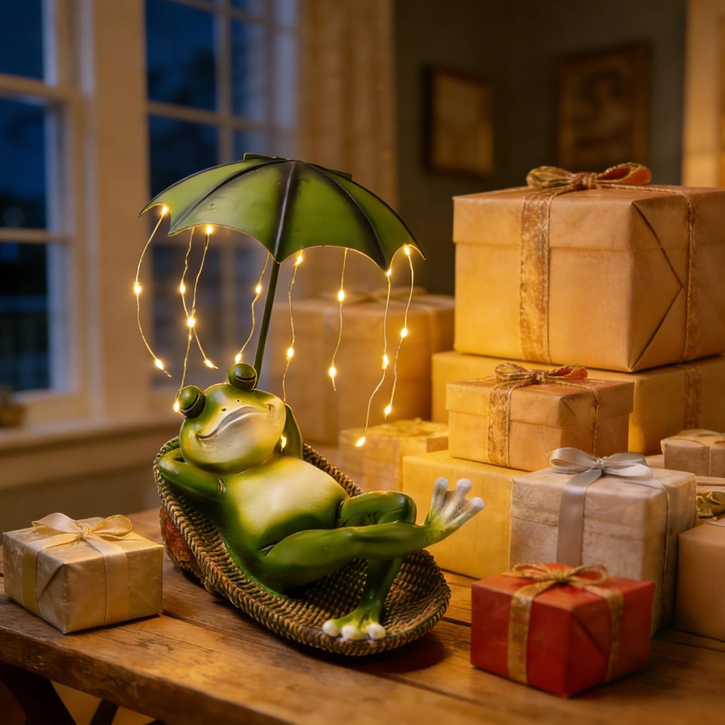 EverZenHub Solar Frog with Umbrella Statue - LED Solar Powered Garden Decor, Auto On/Off Waterproof Resin Outdoor Sculpture for Patio, Yard, Pond, Unique Gardening Gifts for Women & Mom