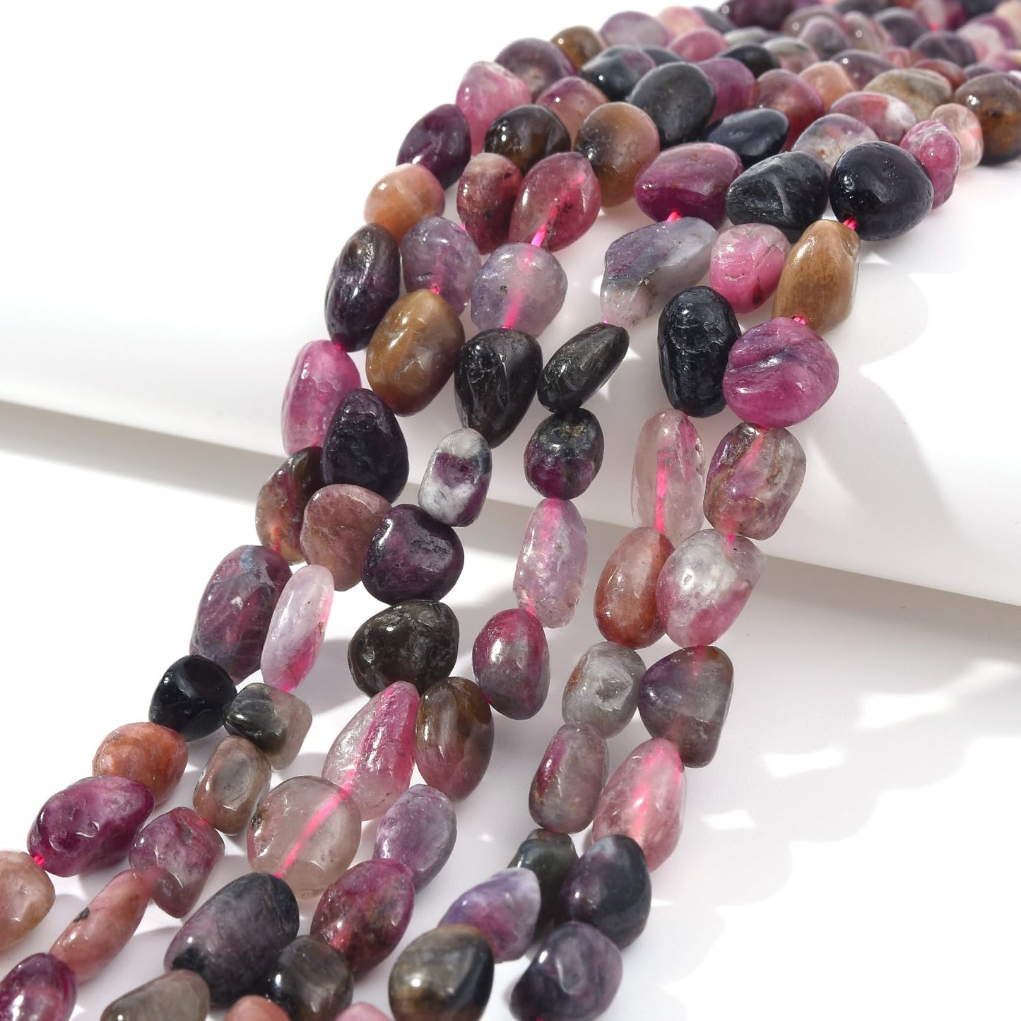 jodaying 6-8mm Natural Mutilcolor Tourmaline Nuggets Oval Free Tumbled Pebble Semi Precious Gemstone Loose Stone Beads Approx 15.5 inch for DIY Jewelry Making