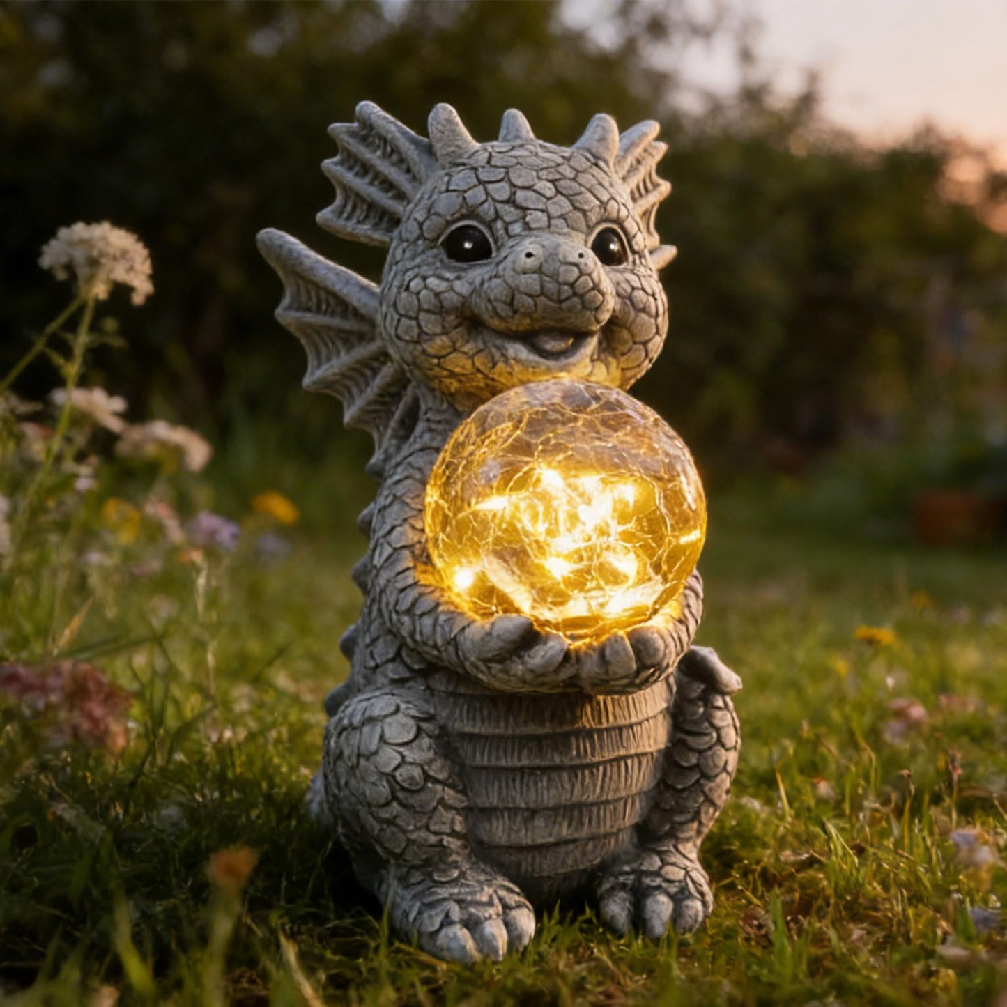 Newinhome Solar Garden Decorations - Dragon Statue with Crackle Glass Ball Light - Garden Decor for Patio, Yard, Lawn, Pathway, Landescape - Housewarming Gifts - Dragon Gifts for Women Mom Grandmom
