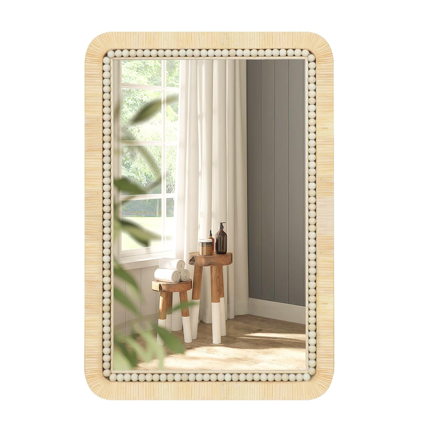 ULIKE Rattan Mirror for Bathroom, 24x36 Inch Rectangle Rustic Farmhouse Wall Decor with Handmade Wicker Frame, Boho Mirror for Nursery Bedroom Living Room Entryway