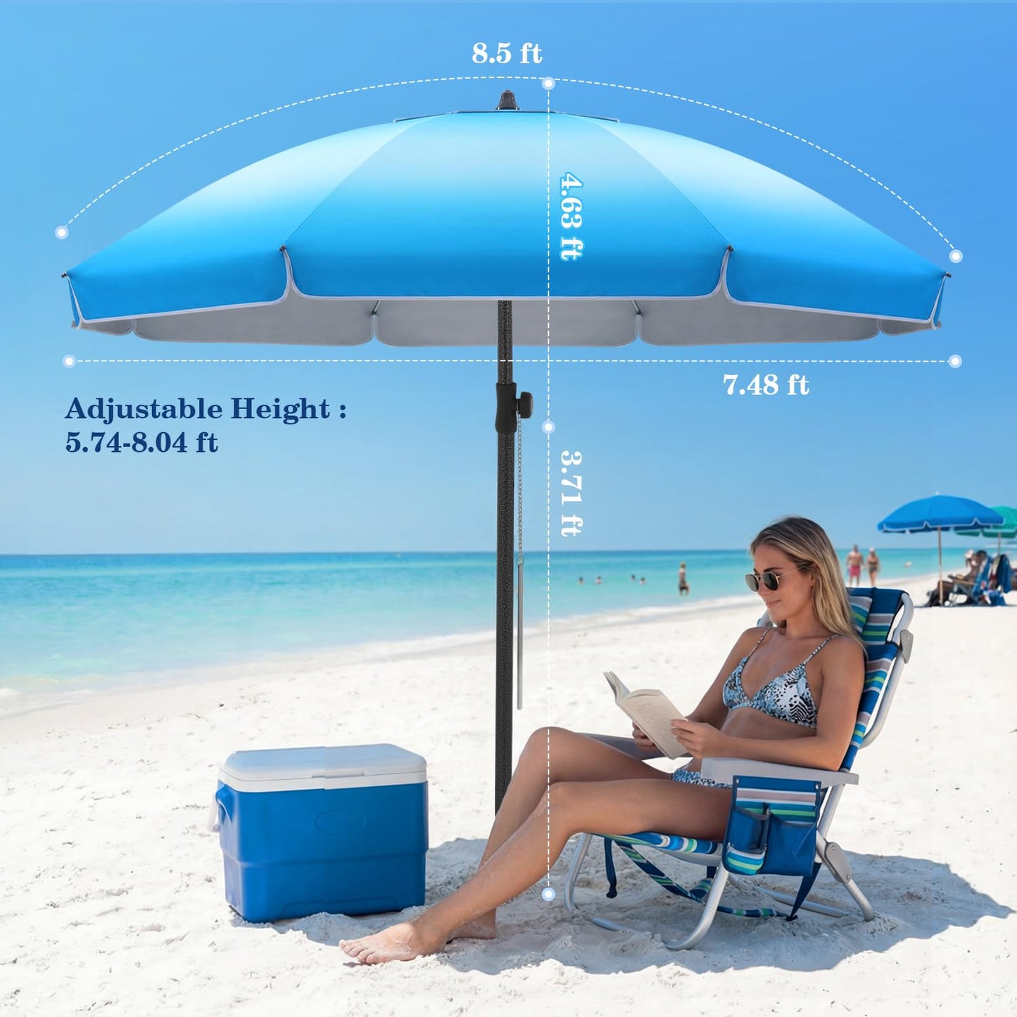 UIRWAY 8.5FT Beach Umbrella, Heavy Duty Windproof Beach Umbrellas with Sand Anchor & Tilt, Sun Protection Portable Beach Umbrella with Carrying Bag for Beach, Patio Garden Pool Outdoor