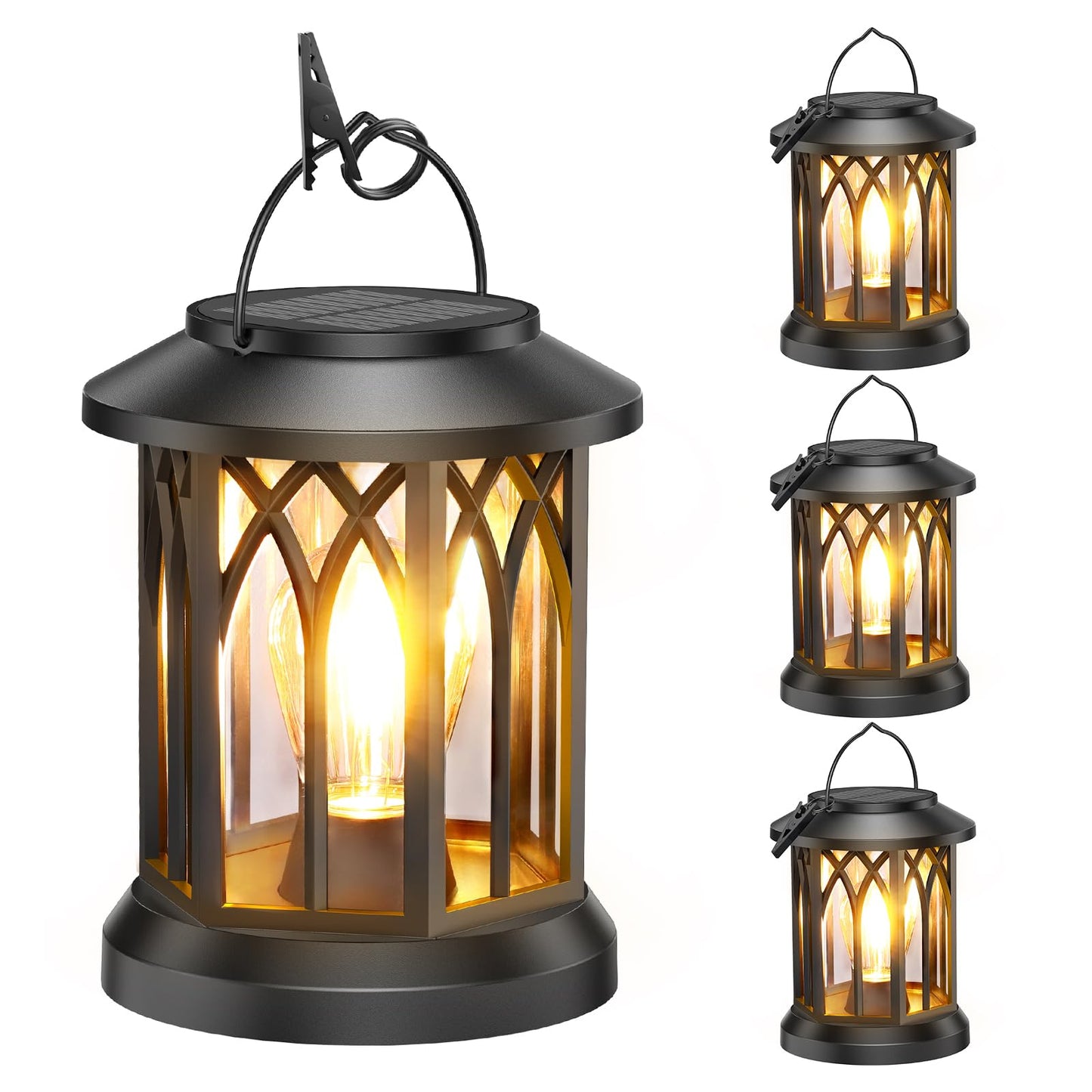 WdtPro 4 Pack Solar Lantern Outdoor Lights, Upgraded Bright Solar Lanterns Outdoor Waterproof, Hanging Solar Powered Lantern Over 12Hrs Lights for Outside Garden Yard Patio Tree Path Decor