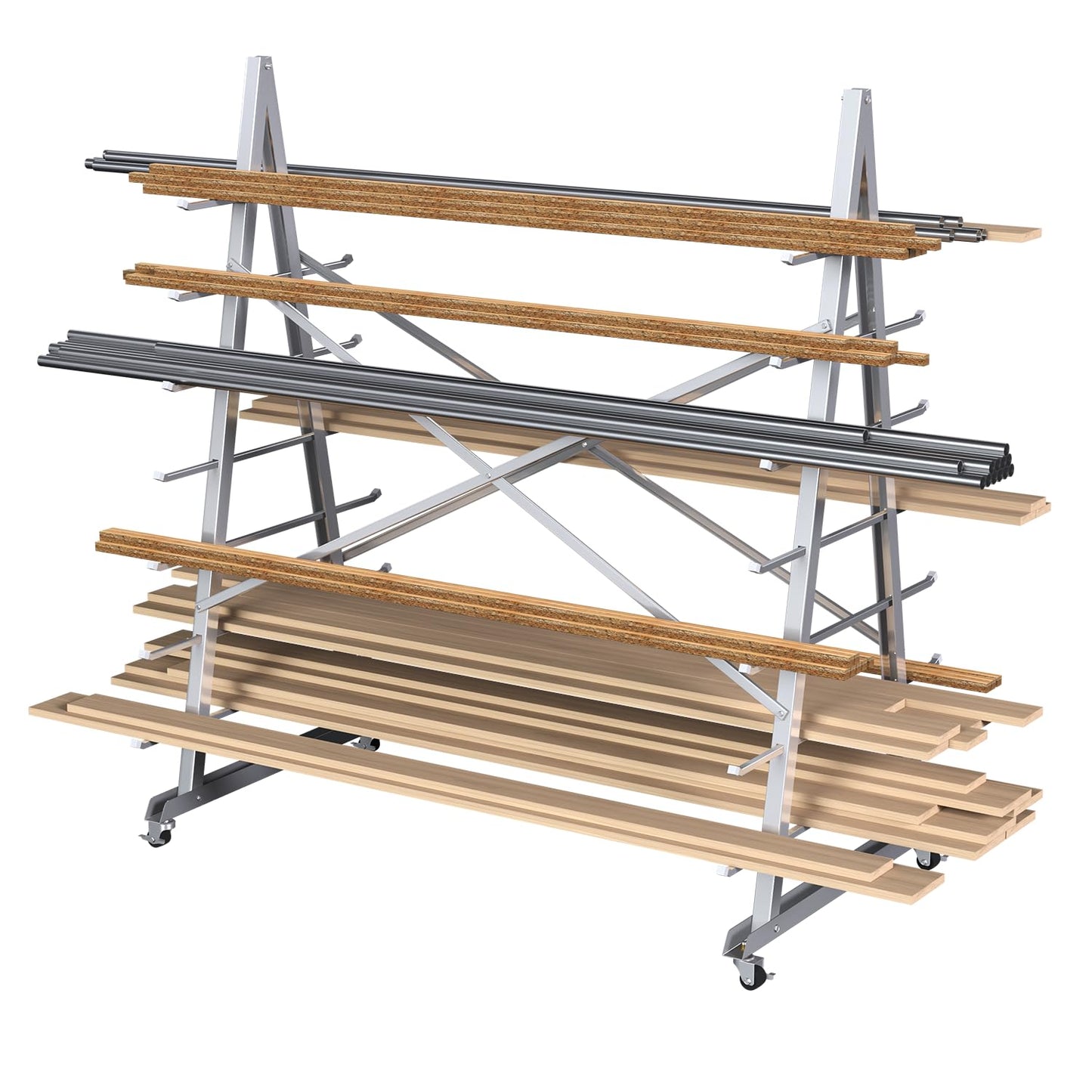 Xikopus Floor Standing Lumber Horizontal Storage Rack with 7 Tiers, Heavy-Duty Metal Adjustable Arms Pallet Racking, Free Standing Bar Storage Cantilever Rack for Basement, Up to 2500 LBS