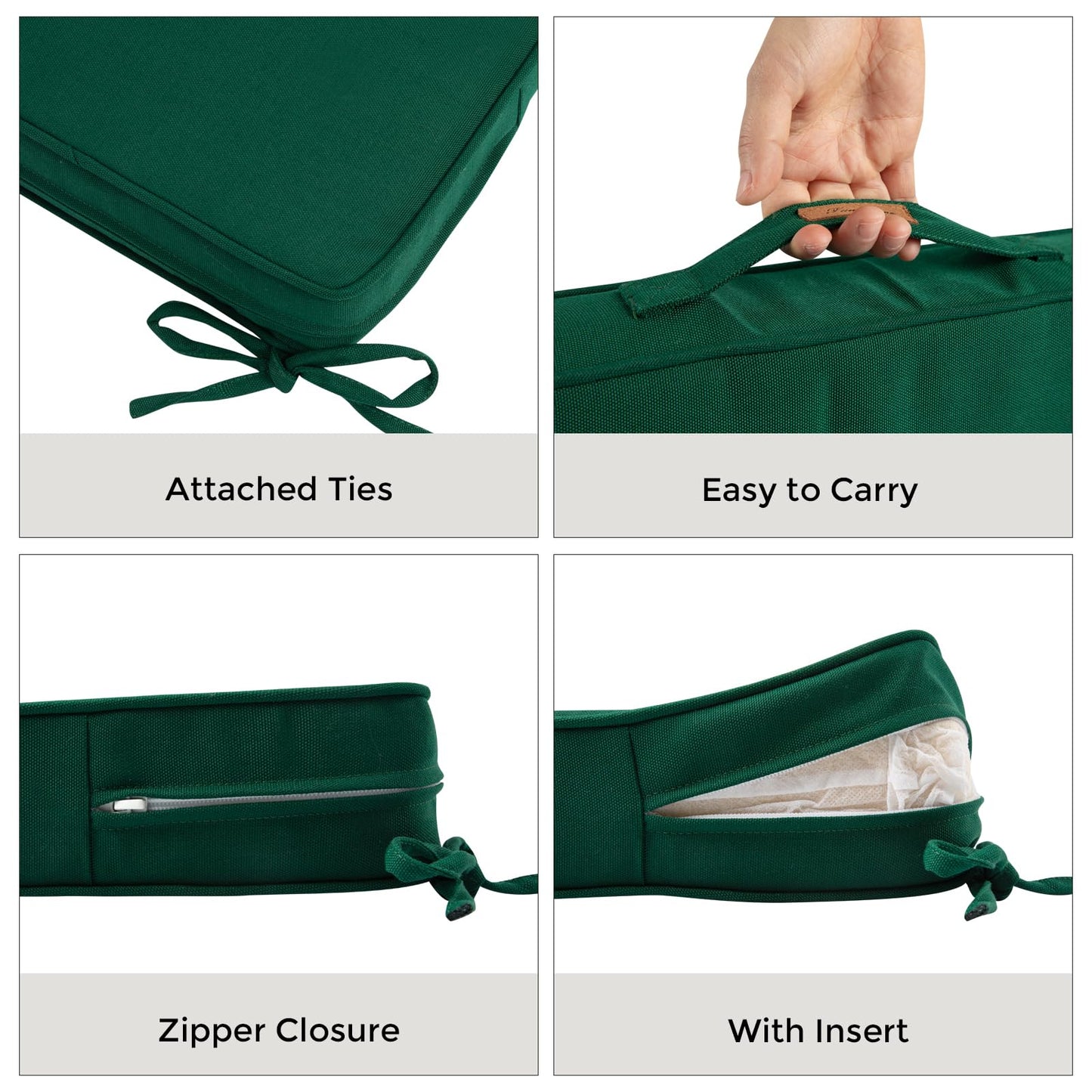 FUNHOME Outdoor Bench Cushion 48 x18 x3 Inch,Waterproof Portable Settee Cushion,Foam Insert with Handle&Ties,Bench Seat Pads for Garden Patio Porch Swing Backyard Furniture(Blackish Green)