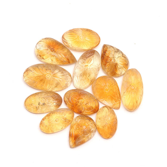 TGH Natural Citrine Gemstones Carving Wholesale Cabochons Lot, Jewelry Making Loose Gemstone, Polished Gems, DIY, Wire Wrapping, Reiki, Wikka, Healing Crystals, Bulk Gemstone Deal, Pack Of 3