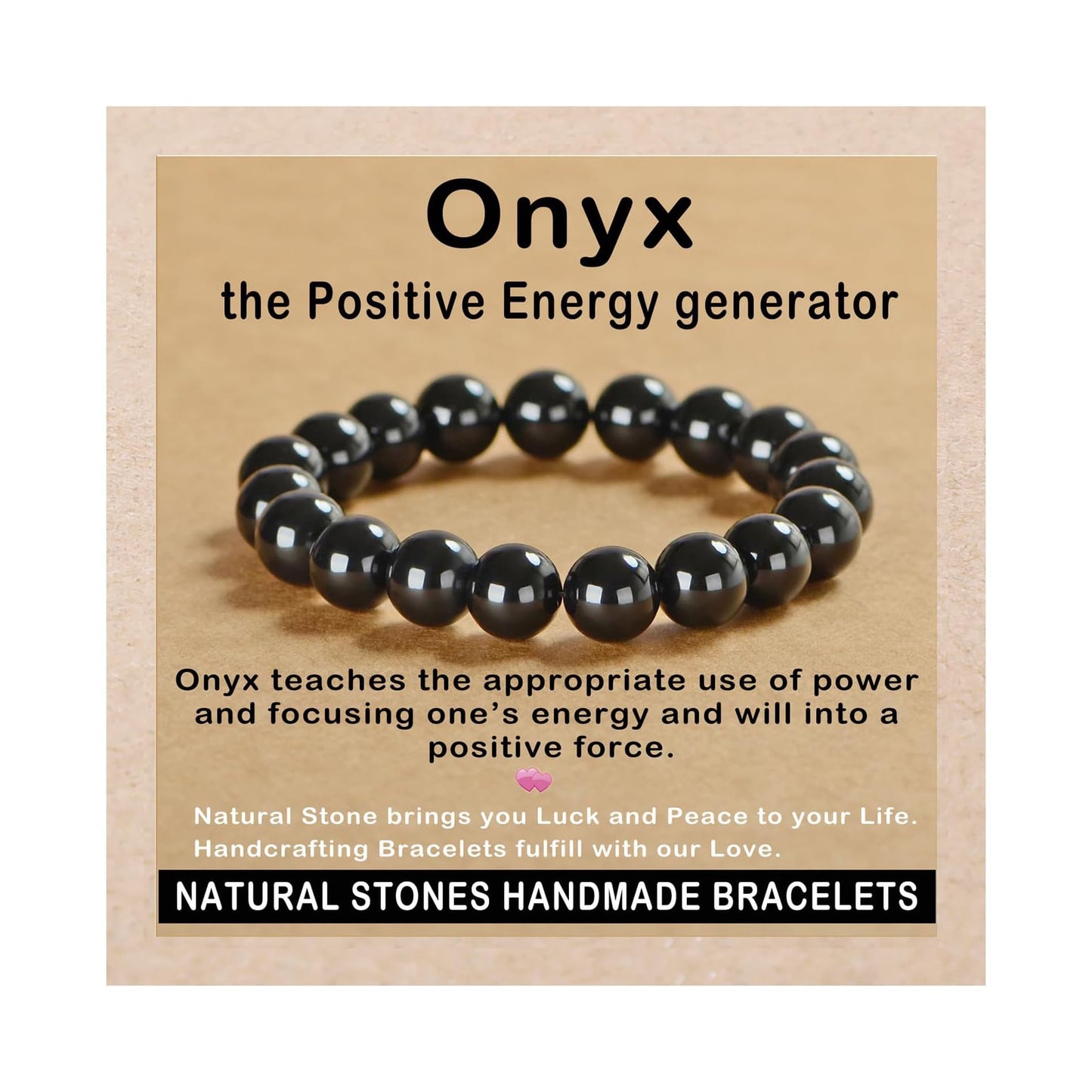 AD Beads Handmade Gemstone Stretch Elastic Bracelet Crystal Healing Reiki Nature's Beauty and Spiritual Essence Unisex (10mm, Black Onyx)