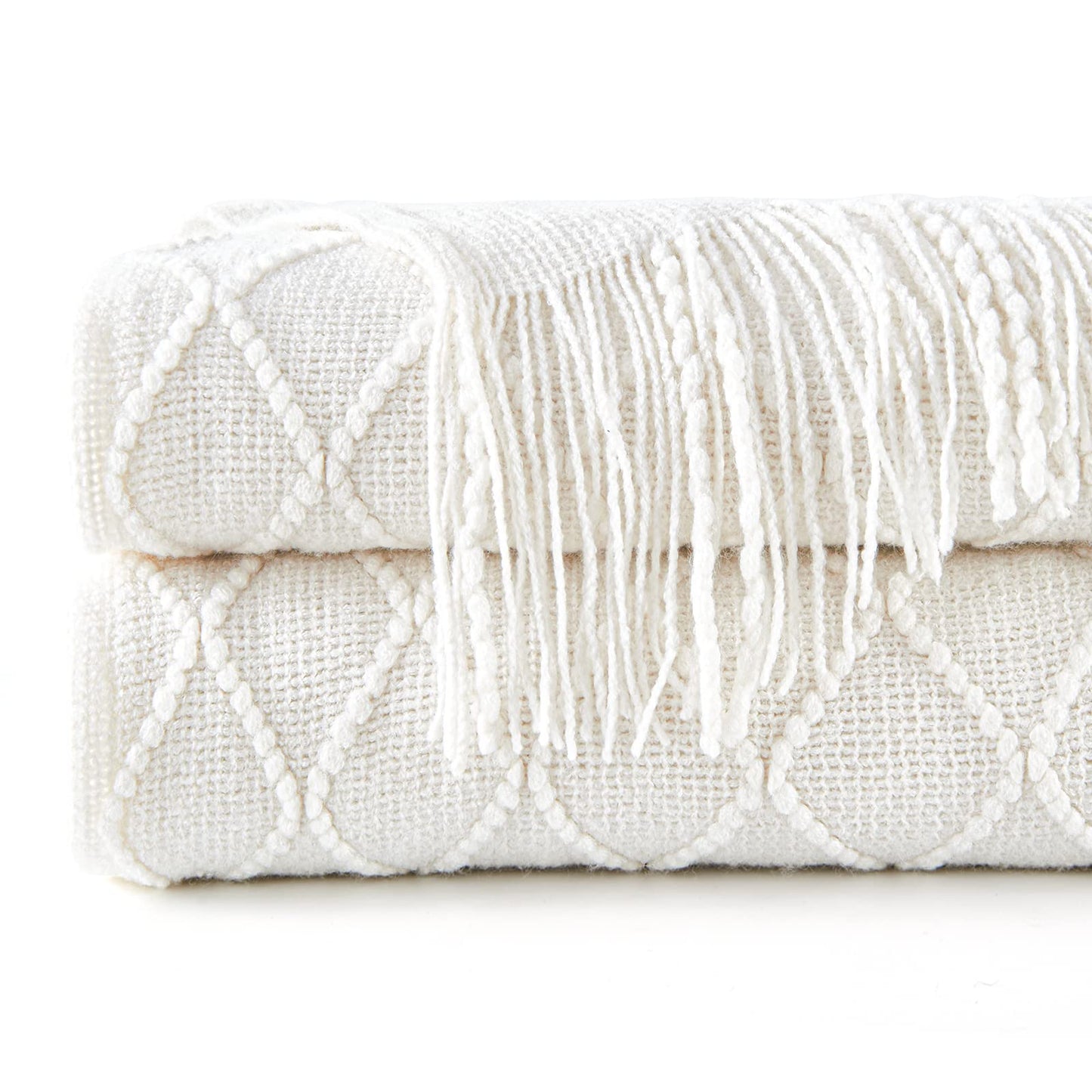 inhand Knitted Throw Blankets for Couch and Bed, Soft Cozy Knit Blanket with Tassel, Off White Lightweight Decorative Blankets and Throws, Farmhouse Warm Woven Blanket for Men and Women, 60"x80"