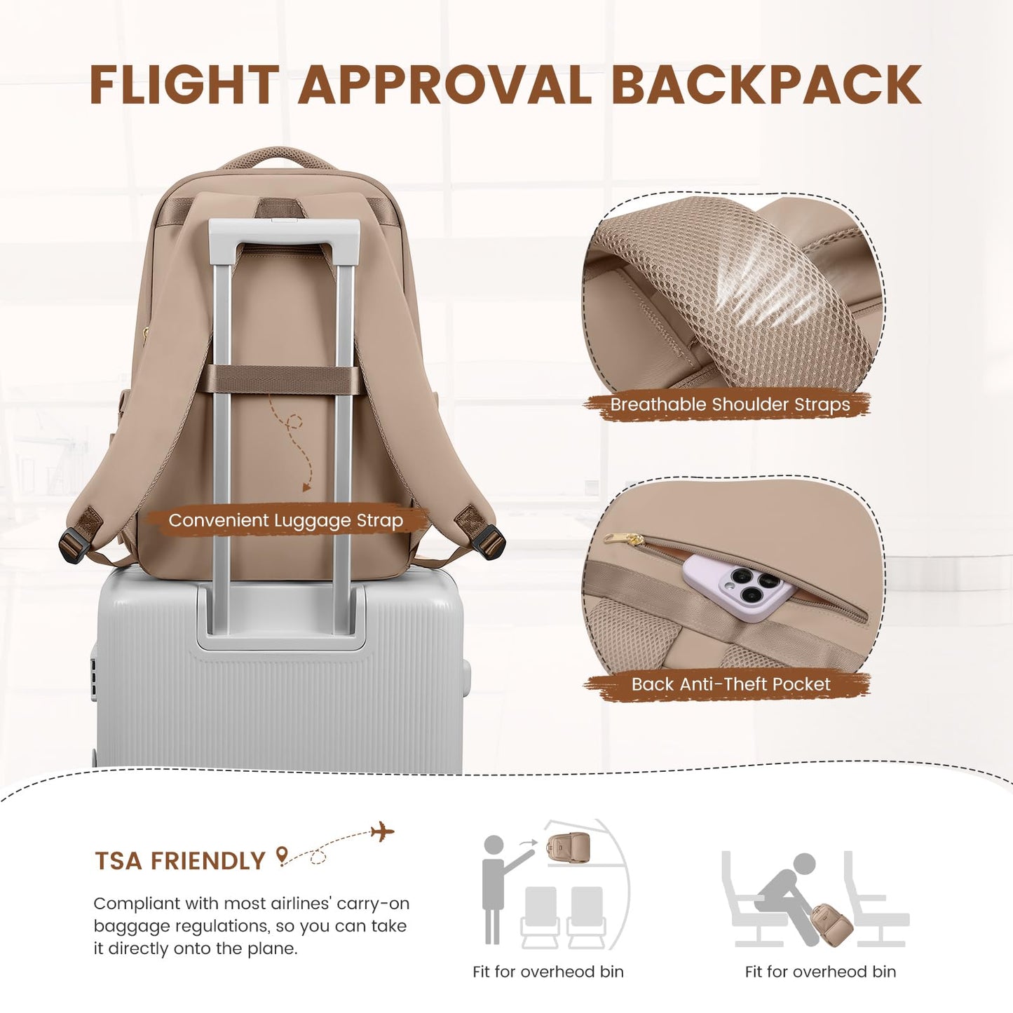 GOLF SUPAGS Lunch Backpack 16 Inch Laptop Backpack with Insulated Cooler Lunch Box Food Bag for College Work Camping Picnics (Champagne)