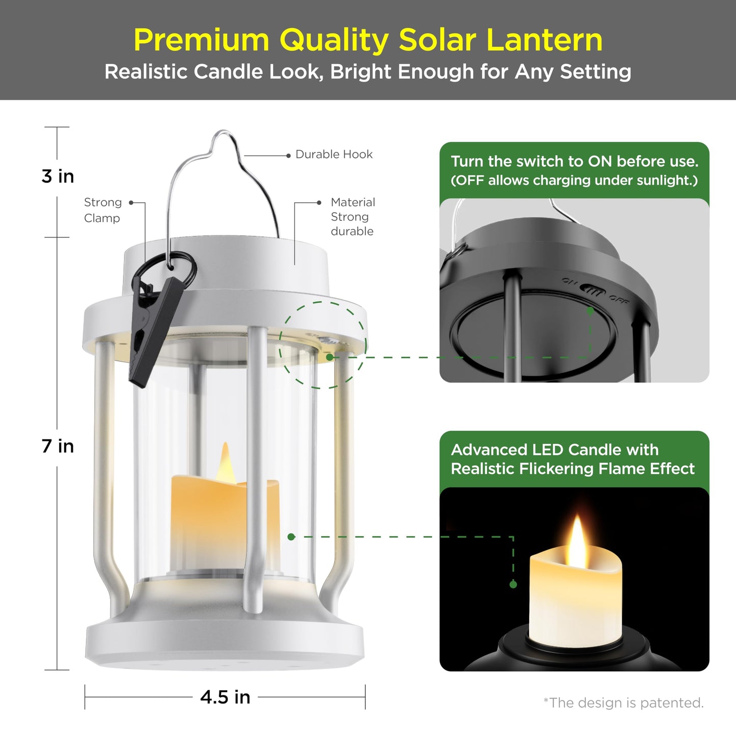 FriutShine Solar Lantern Outdoor & Indoor Use – Hanging Solar Lights with Realistic Flickering Flameless Candle, Weatherproof for Gardens, Patios, Trees, and Lawns (White, 2 Pack)