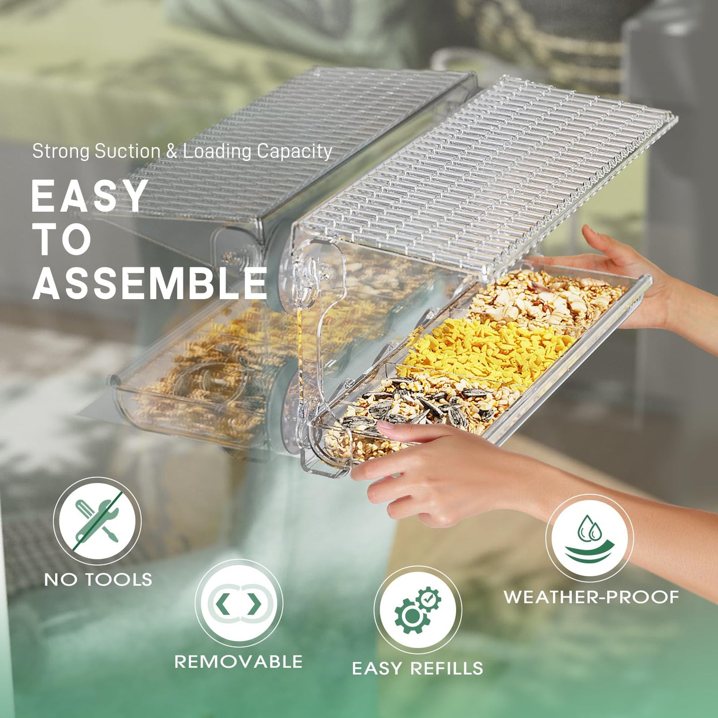 SUNALLY Window Bird Feeder for Outdoors, Clear Bird Feeders Window Mounted with Strong Suction Cups, Transparent Birds House Outside Wild Watching for Garden, Yard, Elderly Kids Viewing