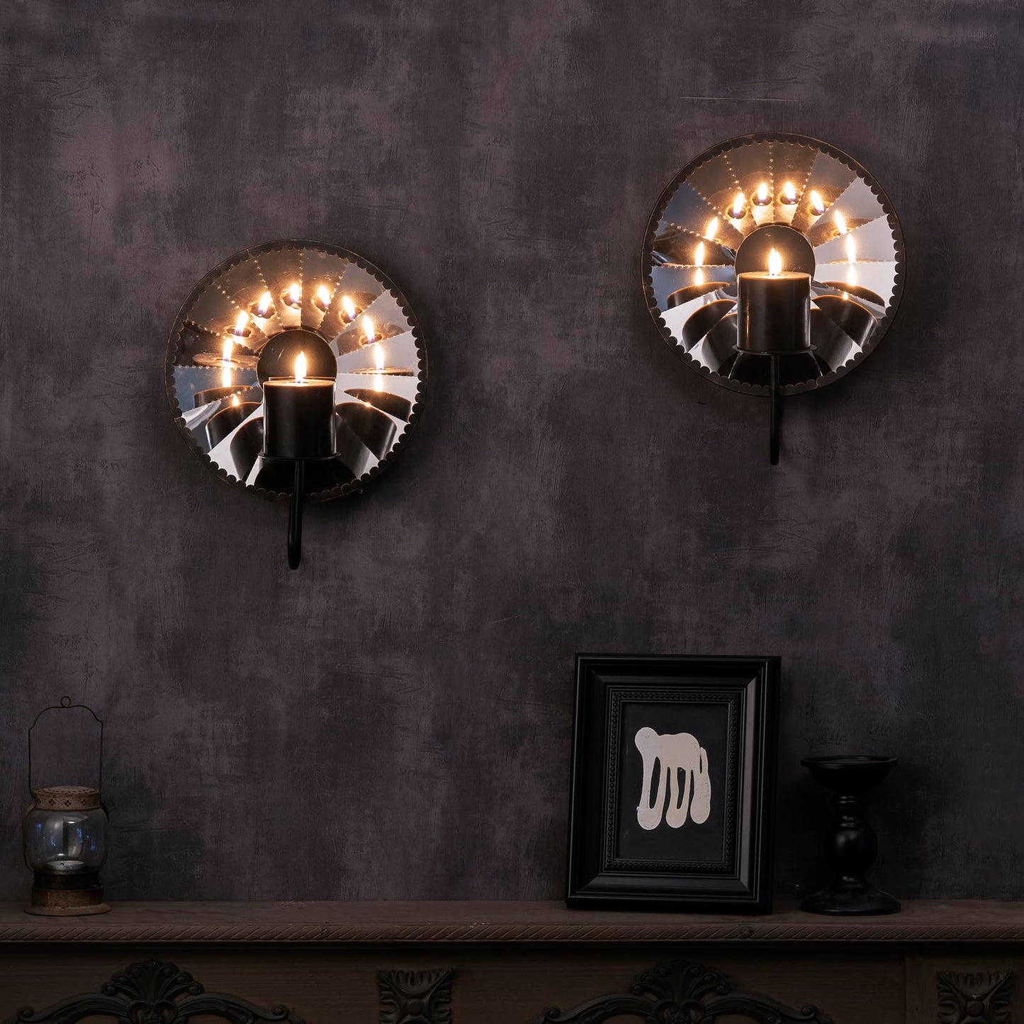 Woparty Candle Sconces,Wall Candle Holder Set of 2, Multi-Angle Light Reflection for Wall Decor Living Room，Dining Room 11.8" H x 10.8" W x 4.9" D
