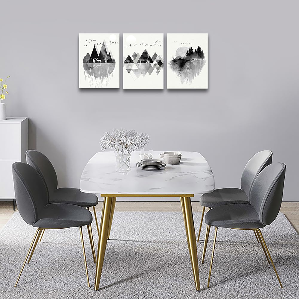 DZRWUBHS Large Abstract Wall Art - 3 Pieces, Black And White Mountain Geometric Wall Painting For Living Room, Office, Bedroom Decor