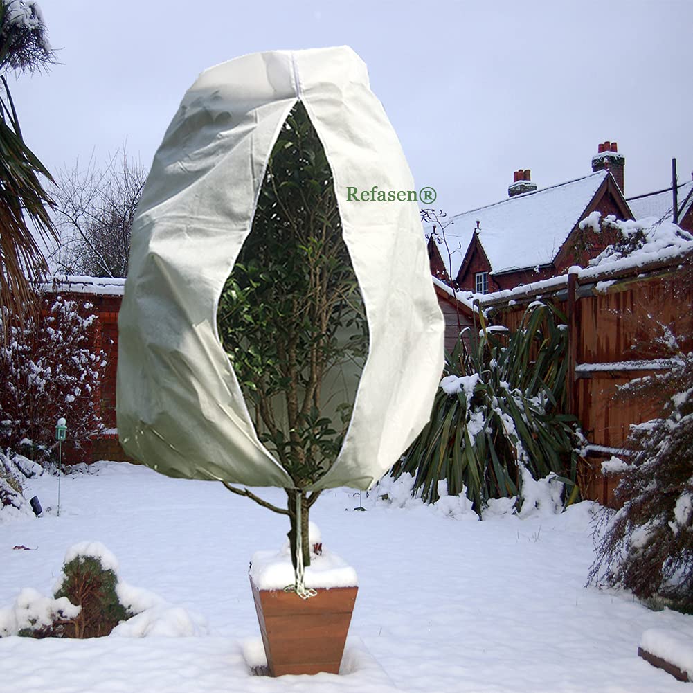 Refasen Plant Covers Freeze Protection,90”H X75”W 2.2oz Frost Blankets for Outdoor Plants Frost Cloth with Zipper Drawstring-Protect Trees Shrubs from Cold Frost Wind Pest