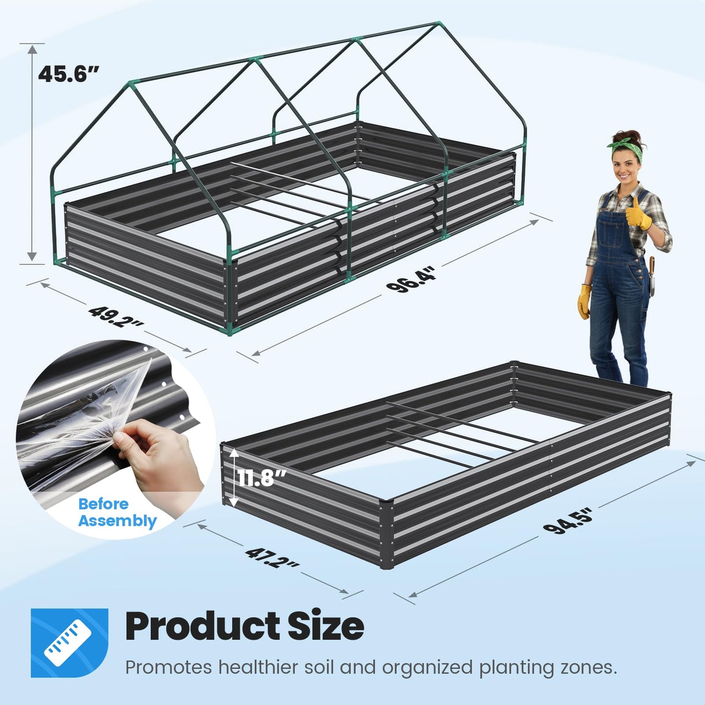 Quictent Raised Garden Bed Galvanized Raised Beds for Gardening Vegetables with Cover 8x4x1 ft Metal Planter Box Outdoor Use (Clear)