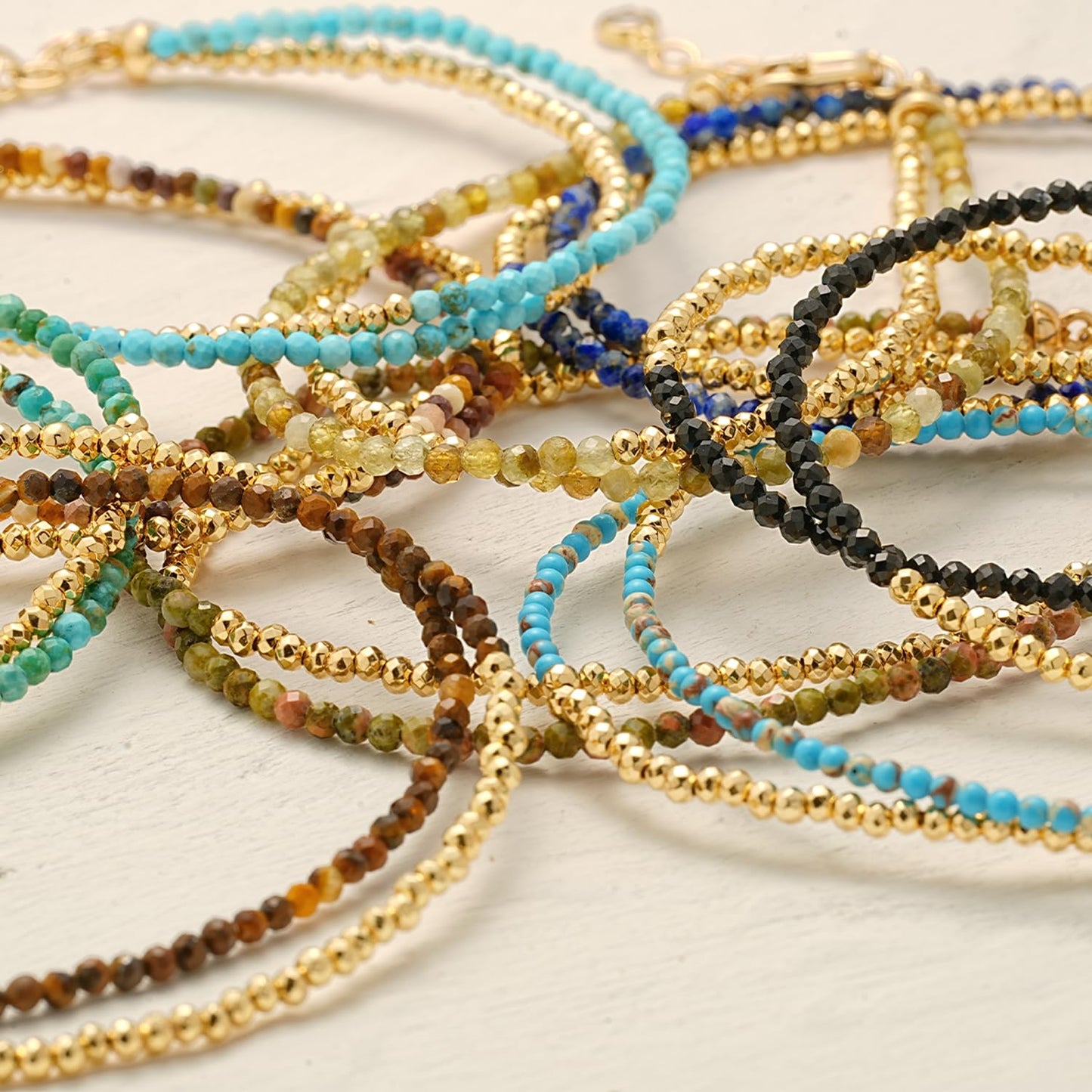 MYEARS Women Beaded Bracelet Gold Double Layer Gemstone Turquoise 14K Simple Dainty Handmade Chain Everyday Boho Beach Jewelry