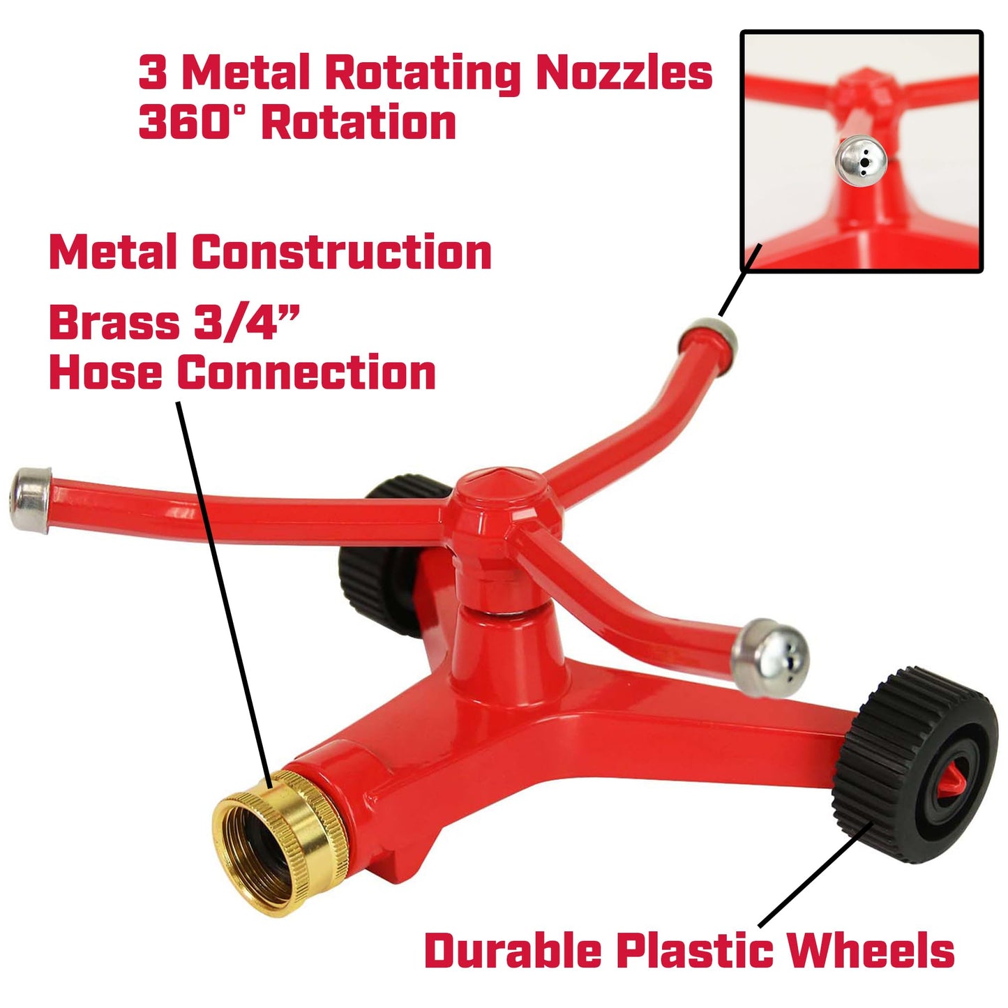 Chapin 4986: 3-Arm Rotary Sprinkler, 360 Degree Automatic for Small Gardens and Lawns, Up to 45ft Coverage Area, Red