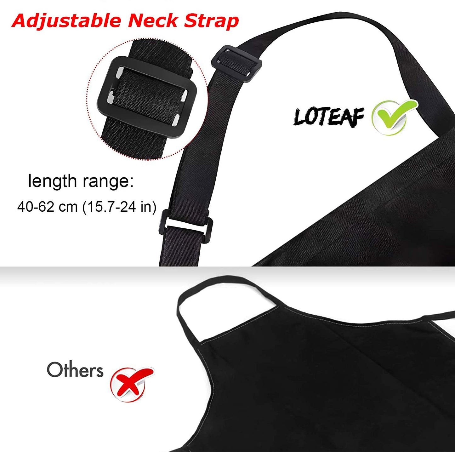 loteaf 4 Packs Chef Apron, Black Waterproof Apron, Adjustable Aprons with 2 Pockets for Men Women, Professional Aprons for Kitchen Cooking Gardening Painting Baking Restaurant (Black)
