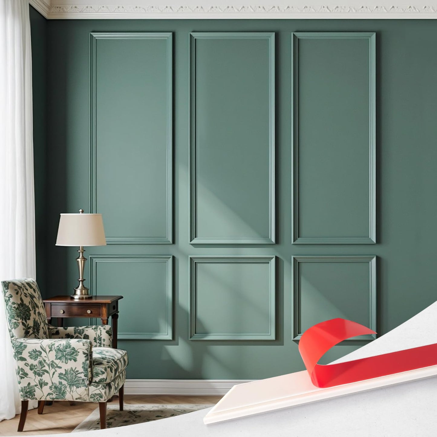 Upick Wall Molding Kit, Pre-Cut Peel and Stick Paintable Wainscoting Panels, Decorative Trim for Accent Walls (24"x54", 6-Frame Set)