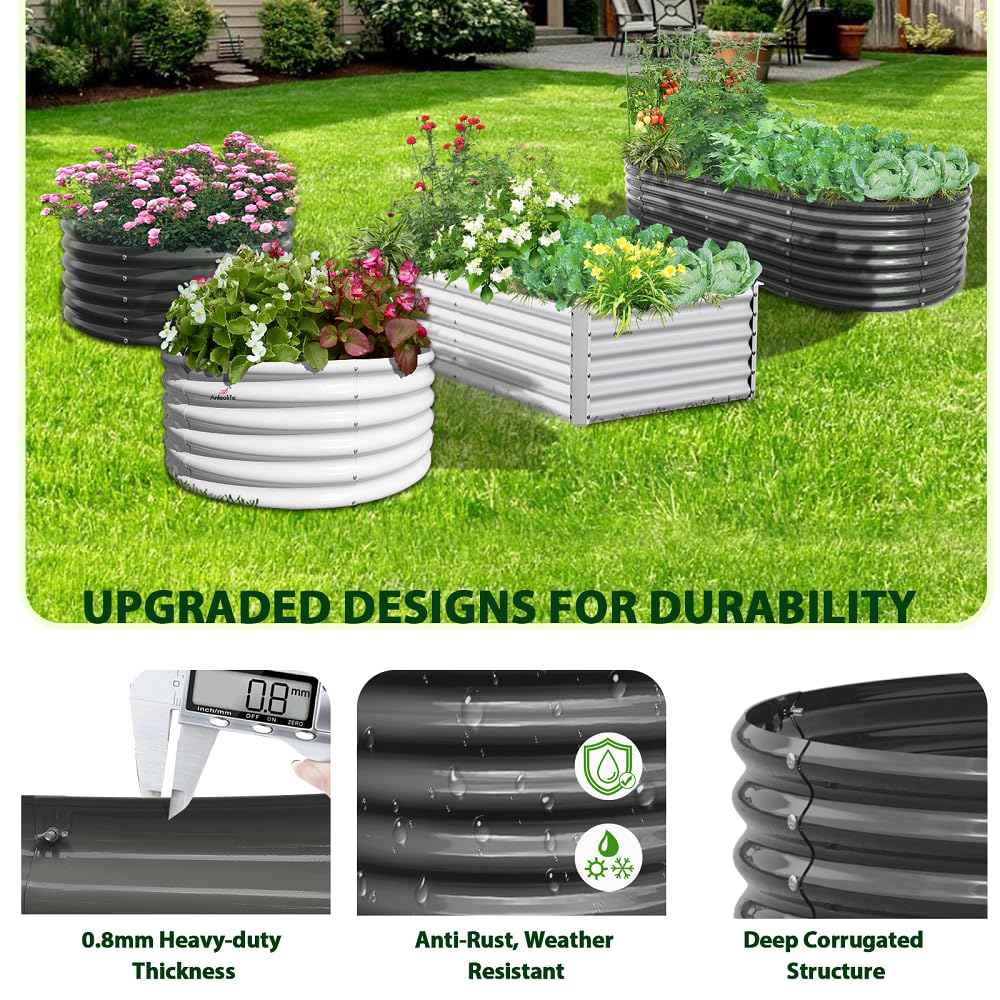 A ANLEOLIFE 12-Set 8X4X2 ft Galvanized Raised Garden Bed Kit, Oval Metal Deep Root Planters for Outdoor Plants, Quartz Grey