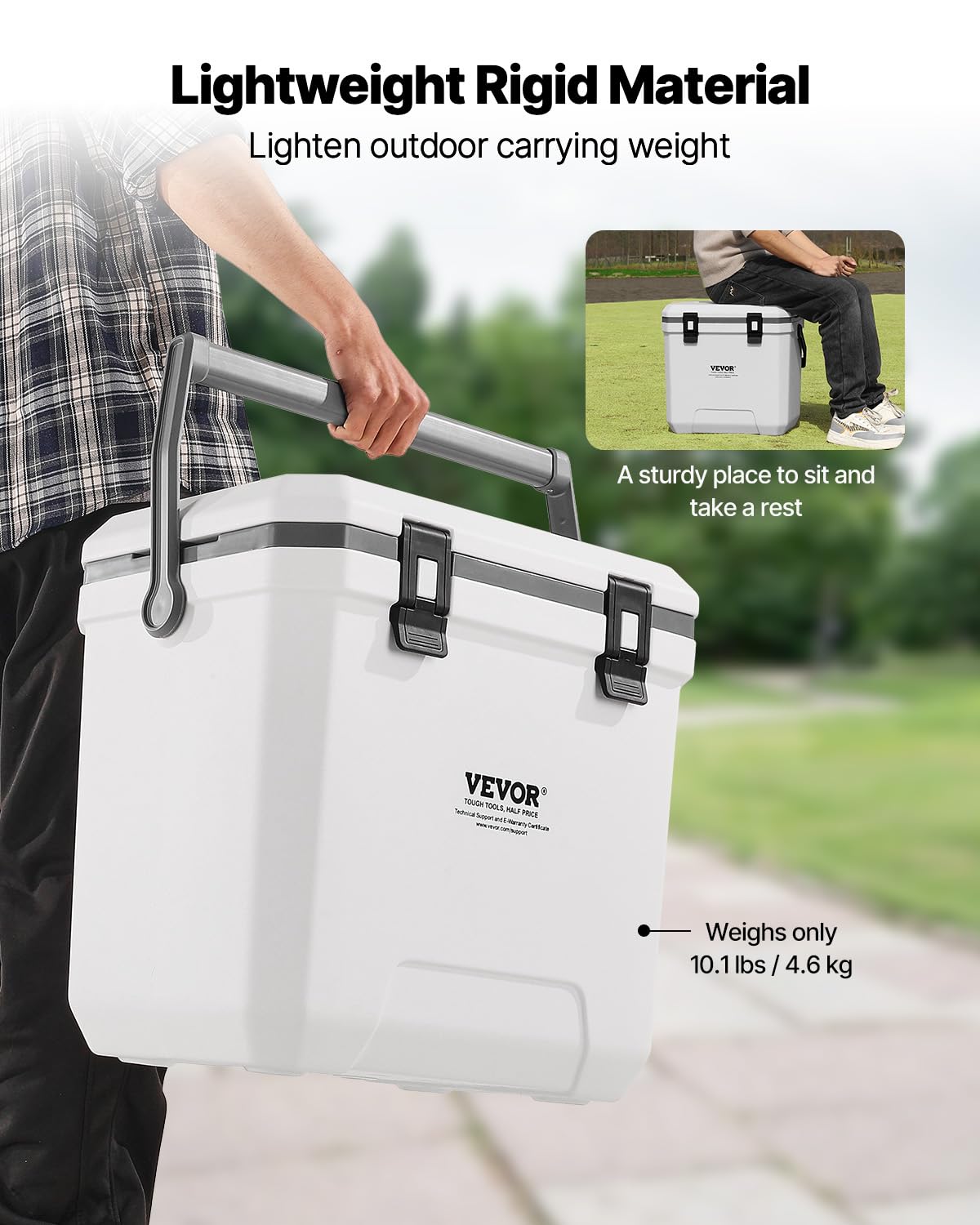 VEVOR Portable Cooler, 38 QT Hard Cooler with Ice Retention, Heavy-Duty Handles and Cup Holder, Lightweight Rigid Material Insulated Portable Cooler, Suitable for Family Picnics and Long Trips