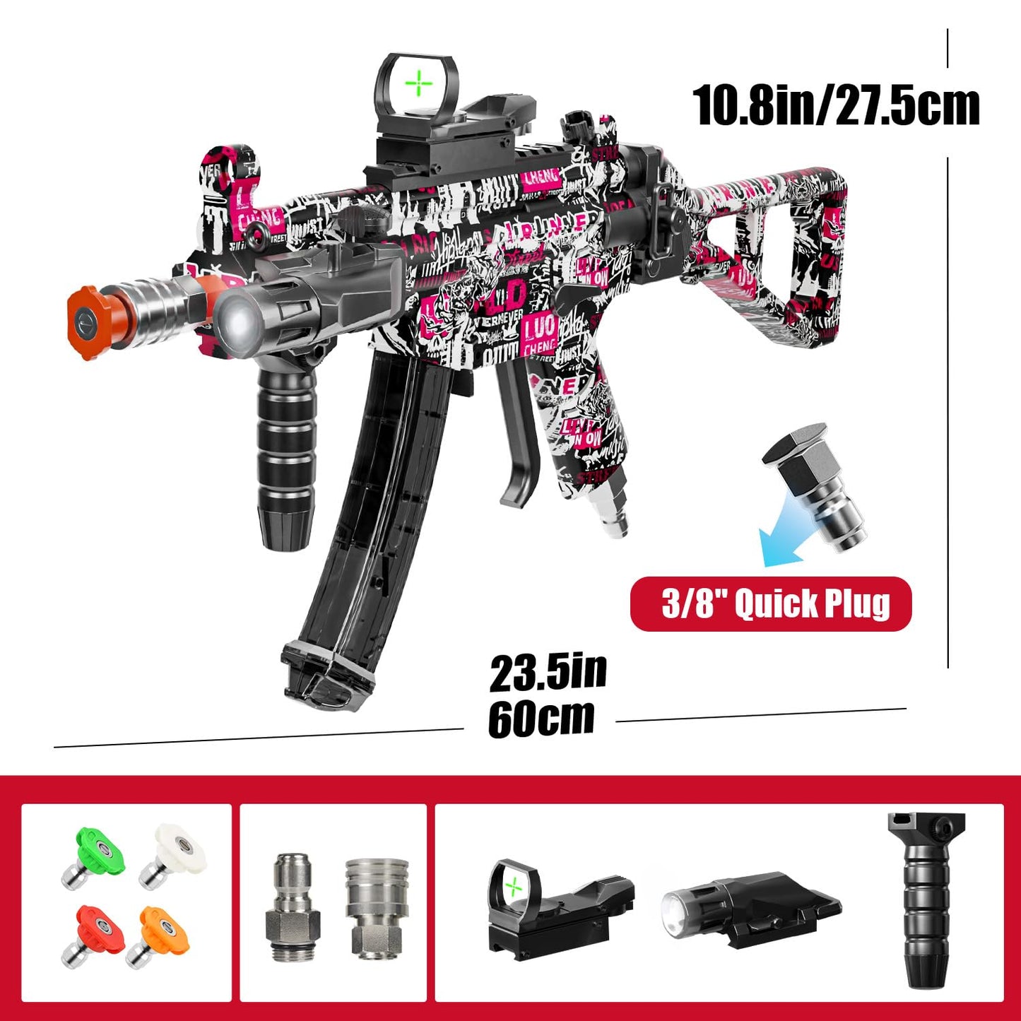 MP5 Model Pressure Washer Gun with Swivel & 4 Nozzles, 3600 PSI High Pressure Spray Gun with 3/8" Quick Connect Plug, Swivel Gun Compatible with Foam Cannon, Power Washer Accessories (Purple)
