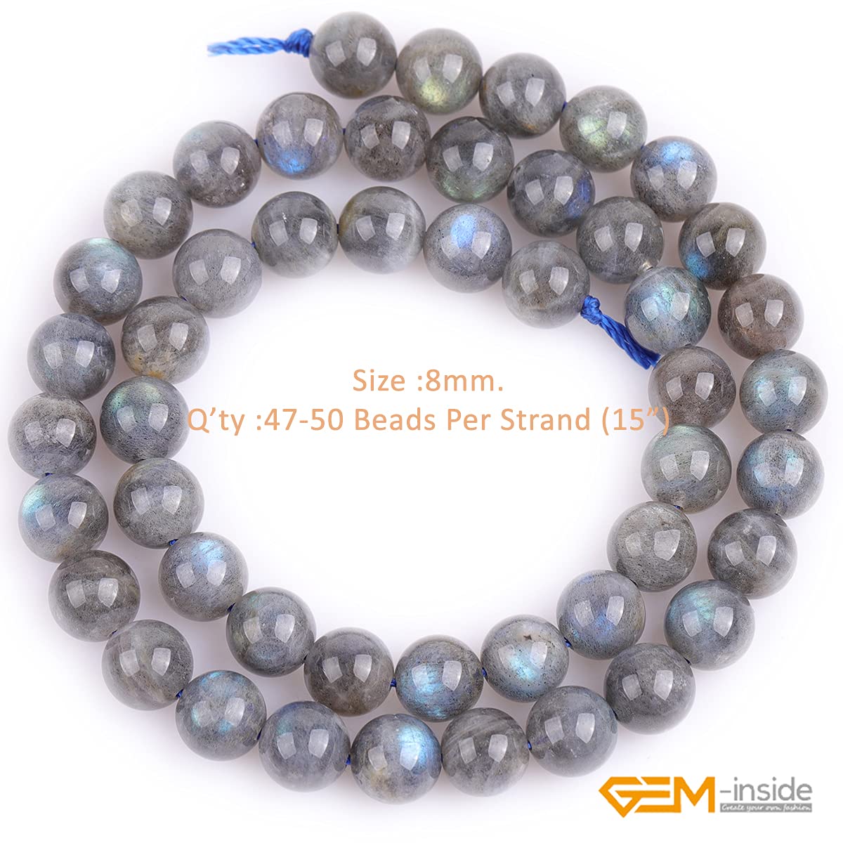 GEM-Inside Rainbow Flash Gray Labradorite Gemstone AAA Grade Natural 8mm Blue Crystal Energy Stone Power Beads for Jewelry Making 15"