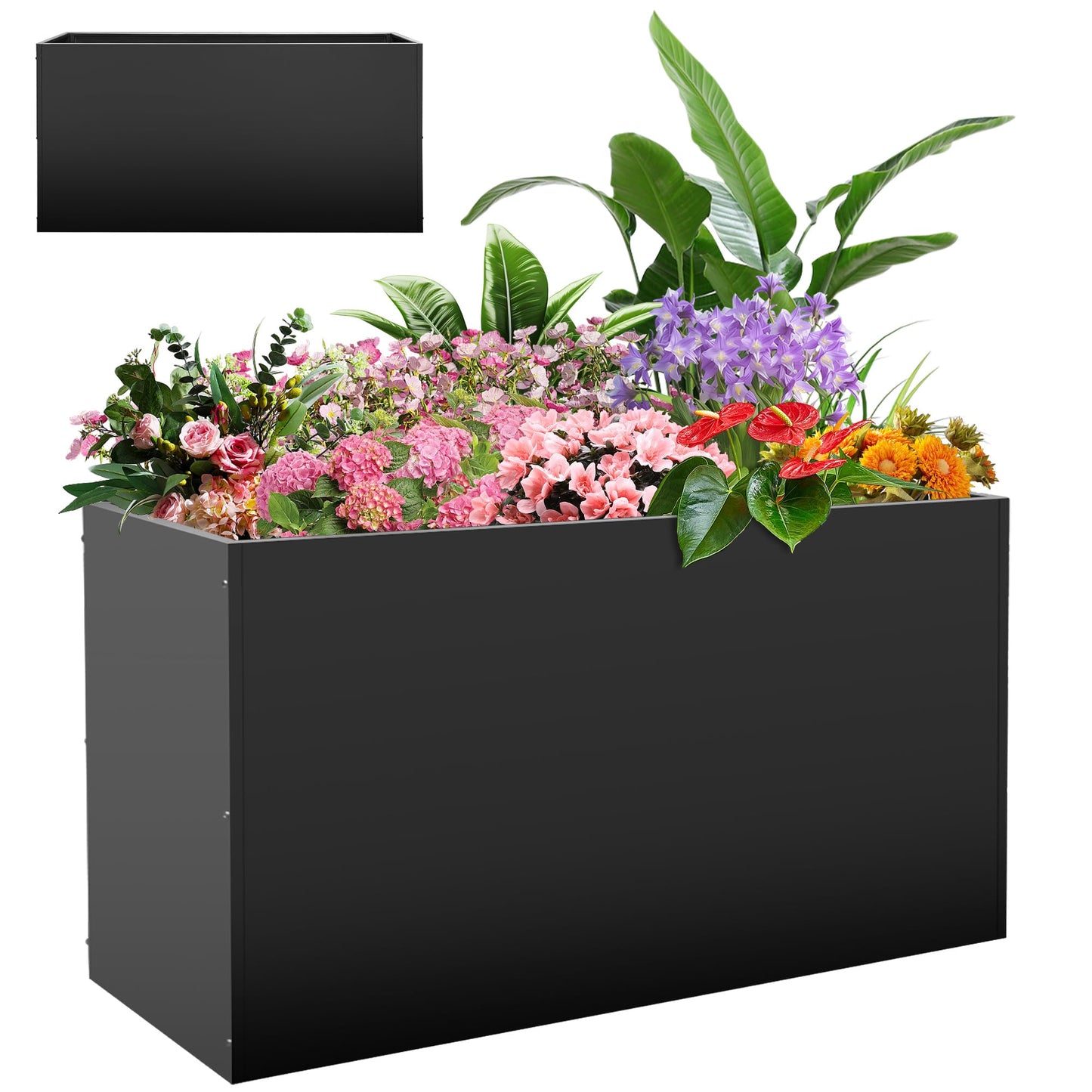 Metal Rectangular Planter Box, 38''L x16''Wx20''H Planter Boxes Outdoor Heavy Duty, Rectangular 3 Tier Adjustable Height Outdoor Galvanized Steel Plant Box, Garden Planter for Plants and Flowers
