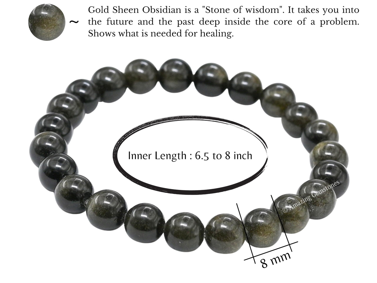 Amazing Gemstone Crystal Bracelet for Women Men's Gifts - Protection Healing Crystal Bracelet - 8mm Gemstone Beaded Stretchable Bracelet Pulseras Para Hombres Mujer Stocking Stuffers Mothers Day Gift (Gold Sheen Obsidian)