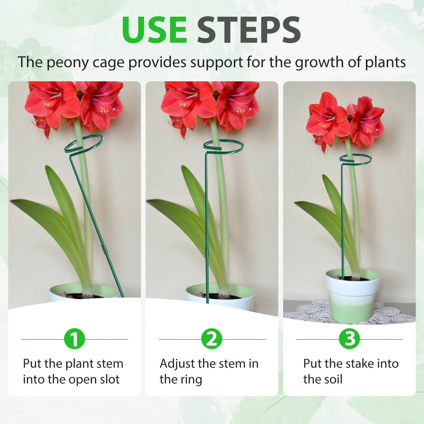 Unves 12 Pack Plant Stakes, 24 Inch Garden Plant Support Stakes, Green Single Stem Plant Cage for Outdoor & Indoor Plants Orchid, Tomatoes, Peony, Lily, Rose, Sapling with 100 Pcs Twist Ties