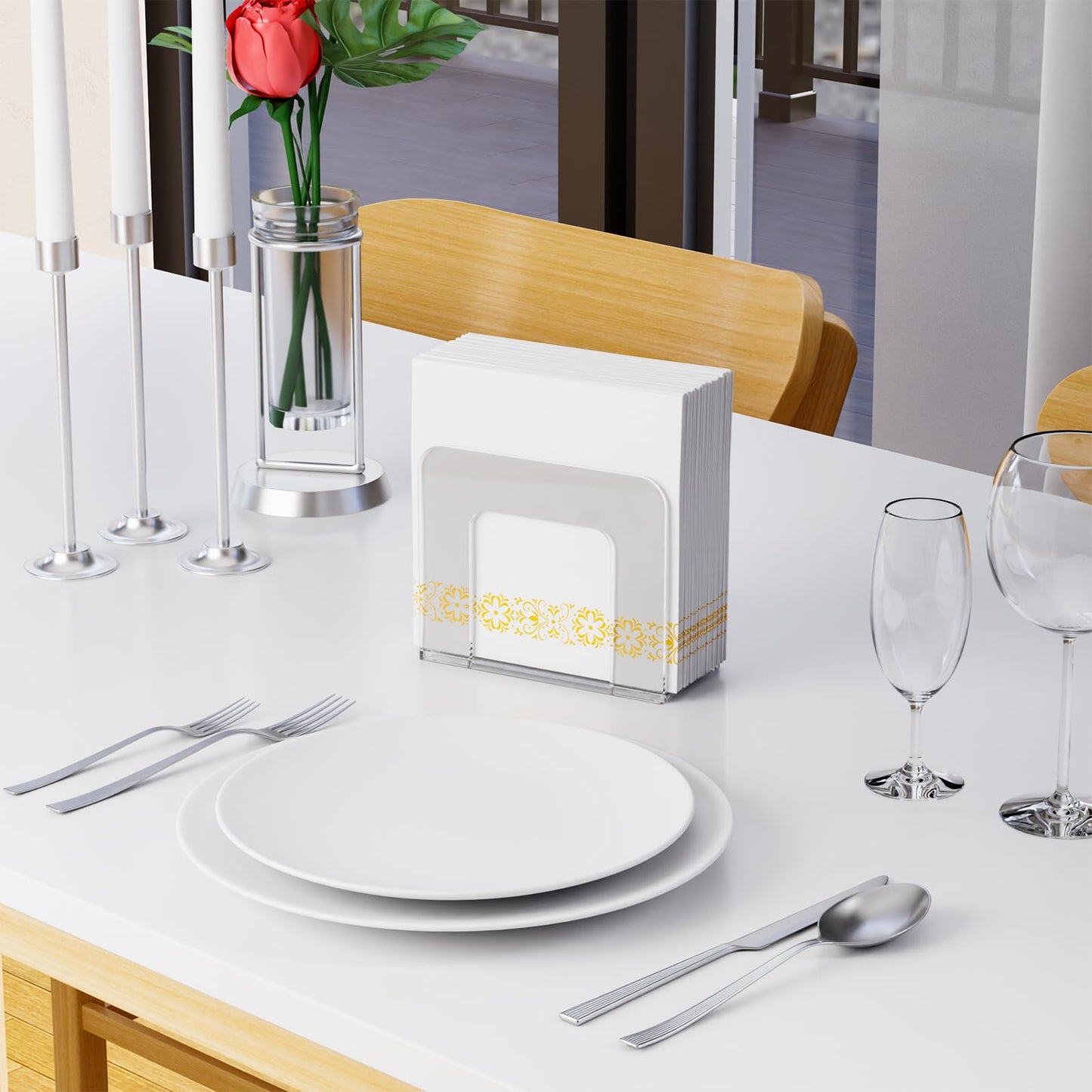 Yieach 5x5 Upright Clear Napkin Holder for Party,Bar,Small Vertical Standing Lucite Napkin Holder for 5x5 & 8x8 Floral Paper Napkins,Modern Plastic Cocktail Napkins Holder for Dining Room Decor,1 Pack