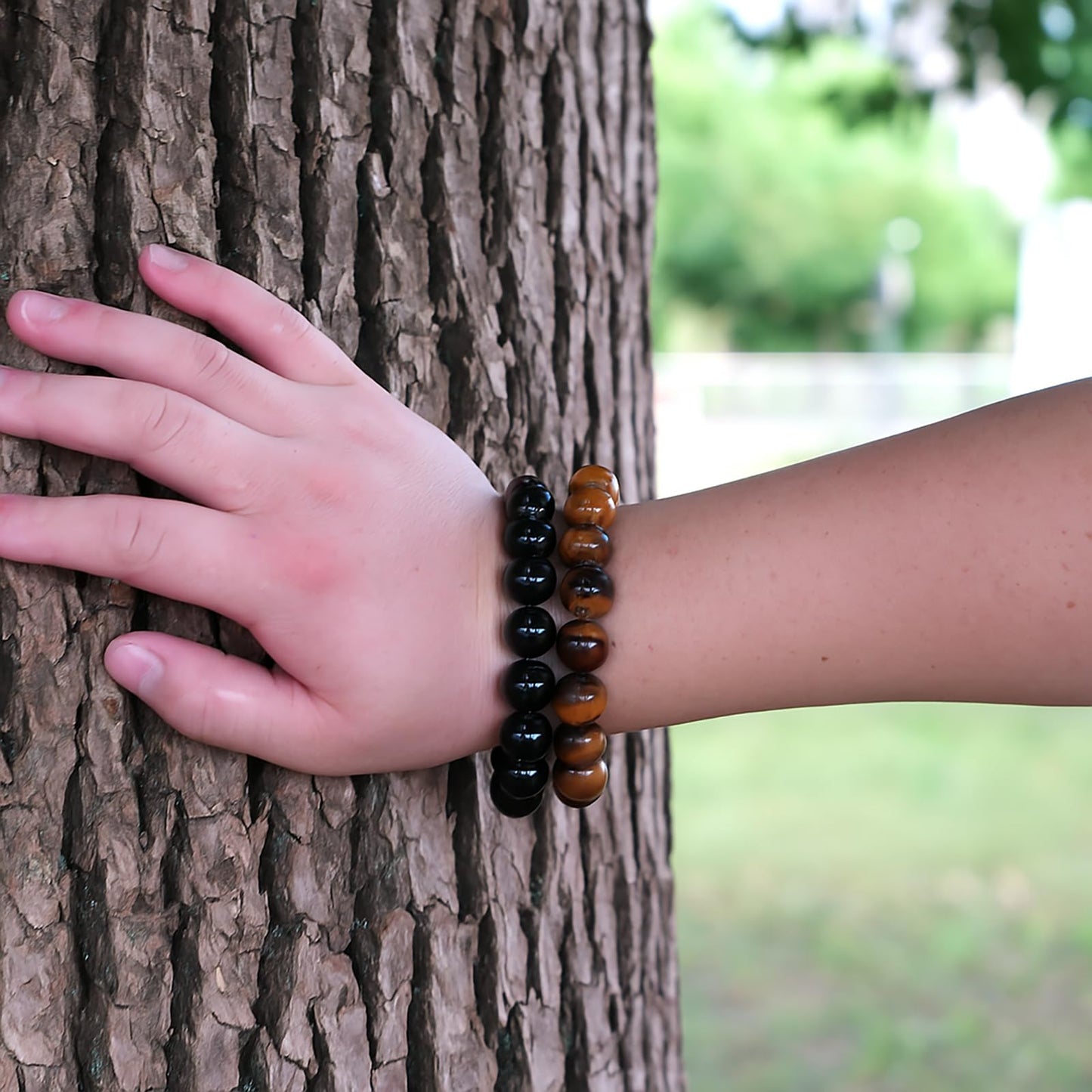 MTJAHPS Protection Bracelet, empath protection, black obsidian Crystals and Healing Stones Bracelet for Women ，Luck ，Anxiety and Stress Clam Bracelet (Obsidian + Tiger Eye（14mm)-2 Pcs