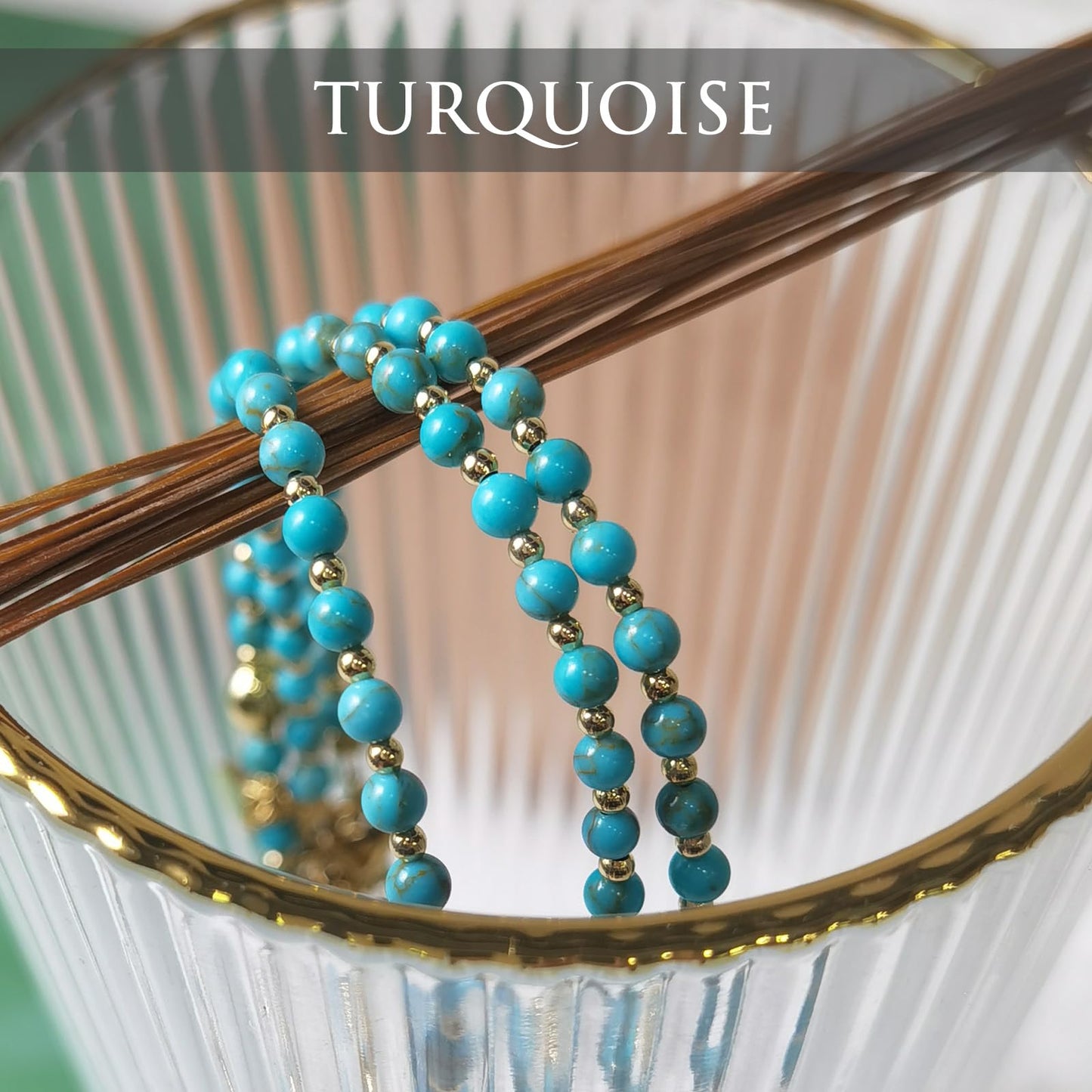 Morchic 3mm Blue Turquoise Natural Gemstone Beaded Bracelet for Women, Dainty Tiny Charm Jewelry, Adjustable 7.1-8.6", Ideal Birthday Holiday Gift
