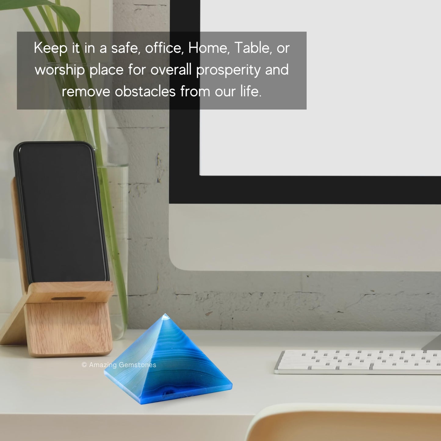 Amazing Gemstone Blue Onyx Pyramid Crystal Healing Stones - 2" Great Pyramid Figurine of Natural Stone Pyramid for Meditation, Reiki, Chakra Balancing and Crystal Pyramids Grid