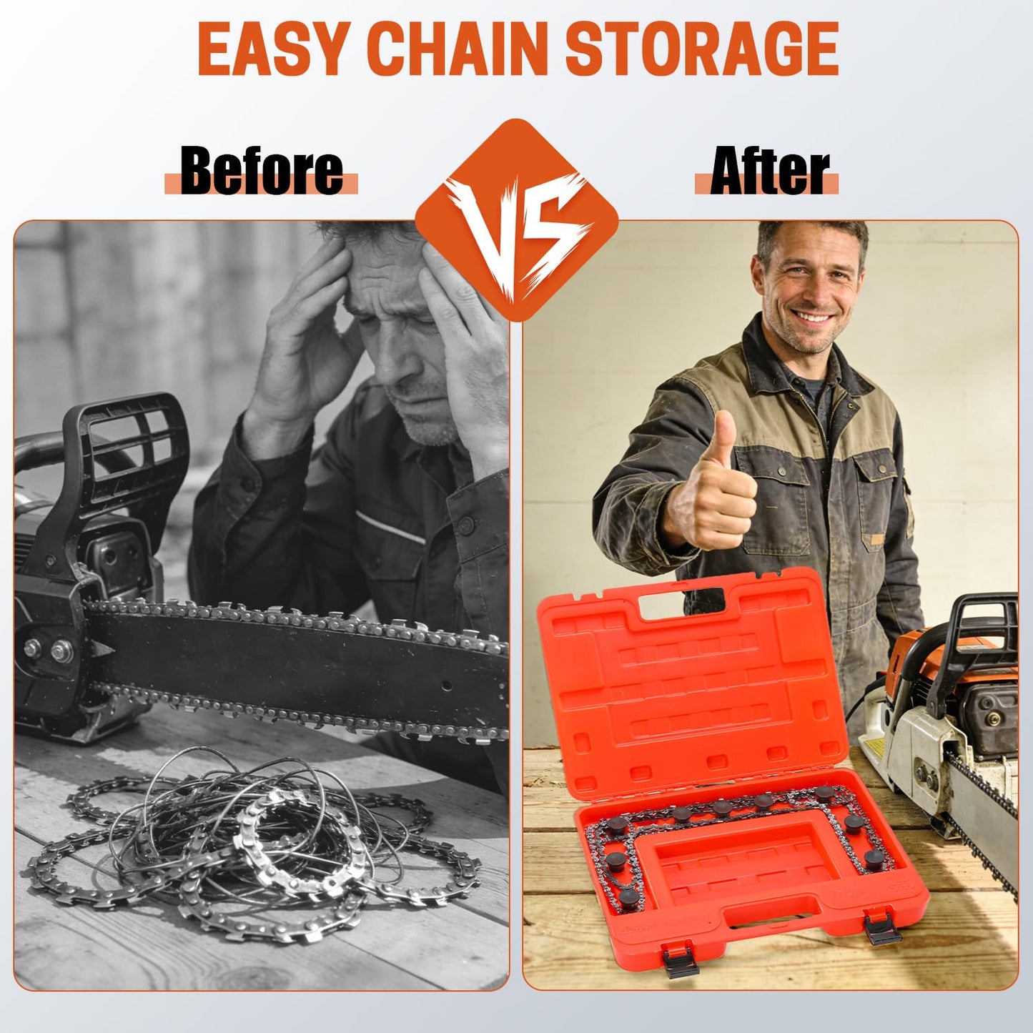 YARDMARIS Chainsaw Chain Storage Case, Portable Chain Holder Box with Tool Storage Tank, Universal Saw Chain Organizer for All Chainsaw Chains
