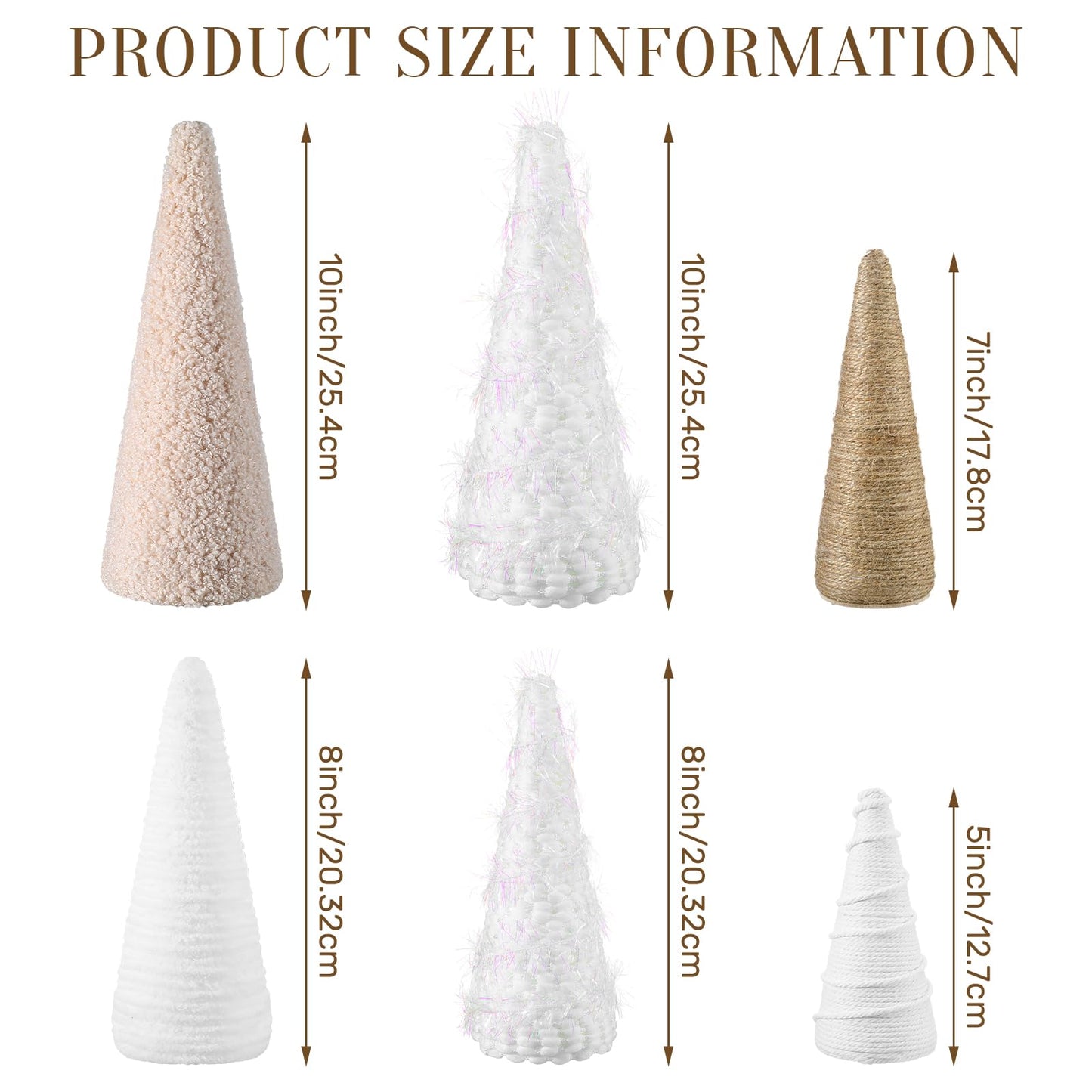VercanMonth 6 Pcs Christmas Yarn Cone Trees Rustic Farmhouse Christmas Neutral Boho Cone Trees Tabletop Centerpiece Mantle Tree Table Decoration for Winter Holiday Tiered Tray, 8 Inch 7 Inch 5 Inches