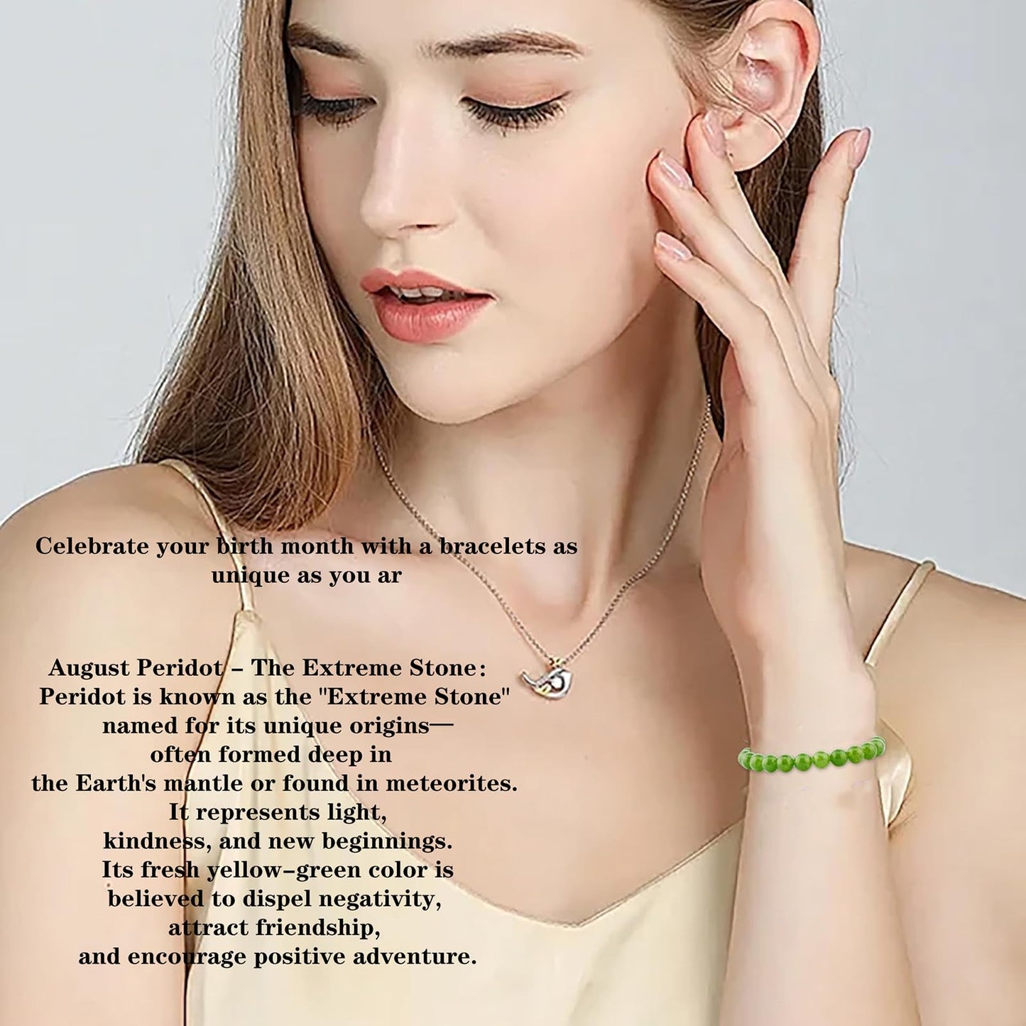 Naupyal August Birthstone Bracelet for Women Men,Peridot Natural Stone Beaded Bracelets,Healing Crystal Gemstones Stretch Bracelet Stress Relief Month Bracelet Birthday Jewelry Gifts