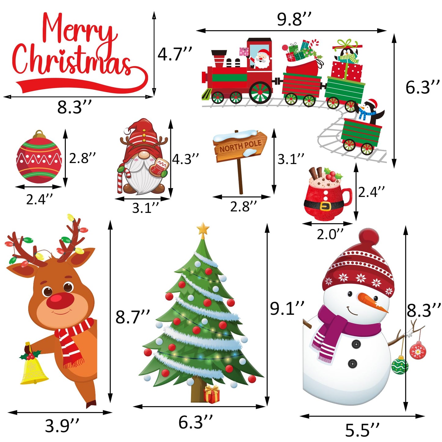Christmas Wall Decals Stickers 142PCS Removable Merry Christmas Wall Decorations Xmas Bathroom Fireplace Decor Santa Claus Snowman Reindeer Door Decal Indoor