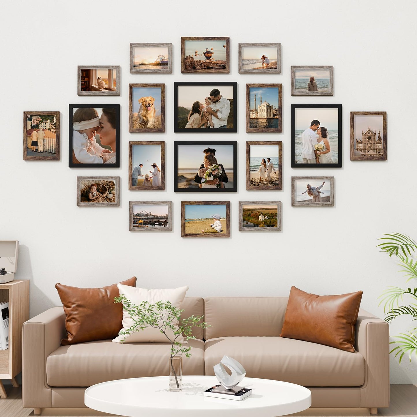 Vittanly 20 Pack Picture Frames Collage Wall Decor, Multi Sizes Including 4pcs 8x10, 8pcs 5x7 and 8pcs 4x6 Photo Frames, Gallery Frame Set for Wall or Tabletop Display, Black, Brown and Dark Grey