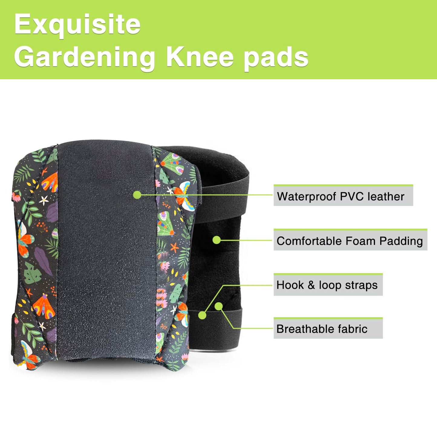 Garden Knee Pads for Women, Lightweight Waterproof KneePads for Gardening, Anti Slip Leather Foam Padding Kneeling Pads for Flooring and Carpet Cleaning, House work, Gardening Maintain, Knee Protector, Butterfly