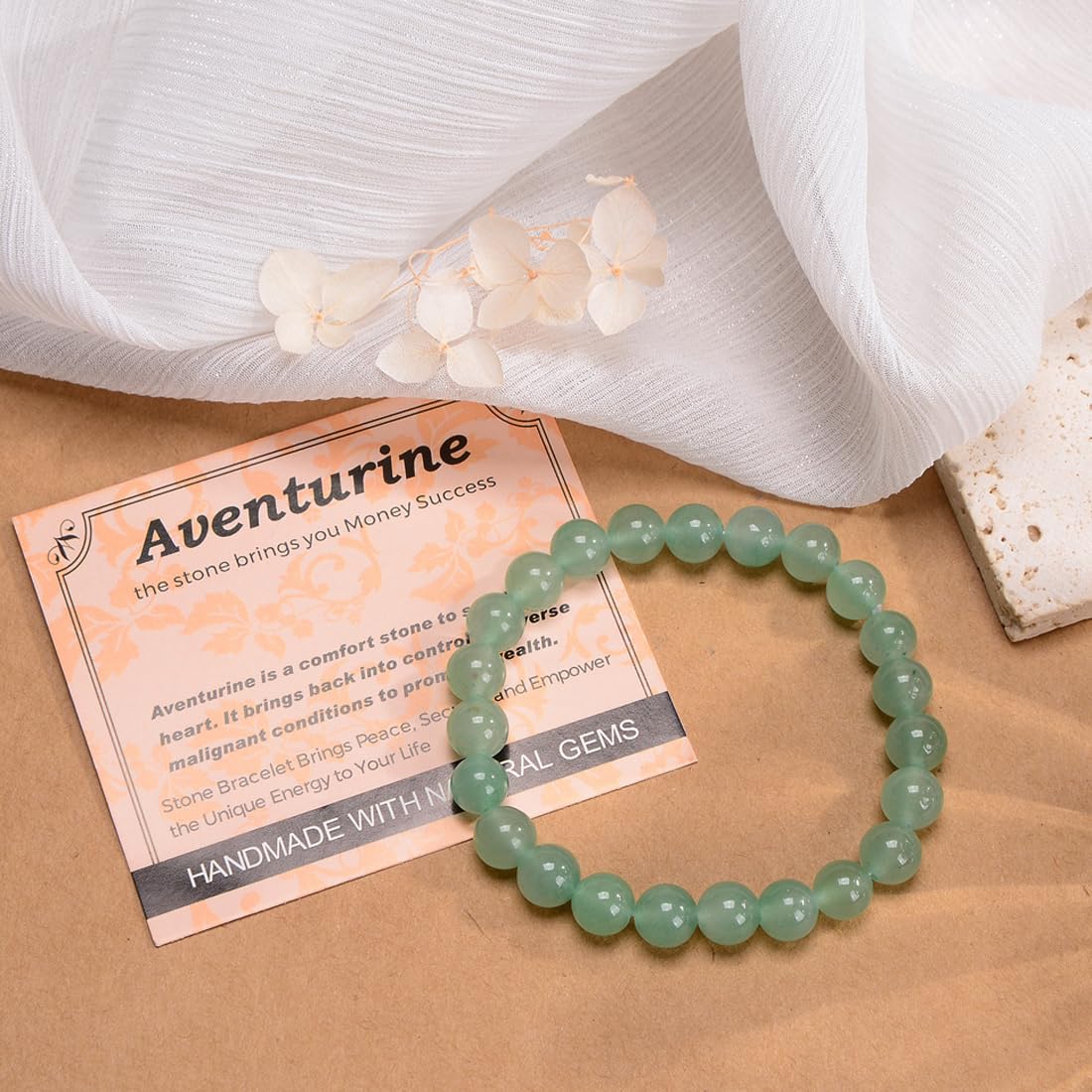 MASSIVE BEADS Green Aventurine - Stone of Wealth - Handmade Yoga Stretch Elastic Bracelet Natural Stone Crystal Healing Power Energy Gifts for Unisex Adult 4mm