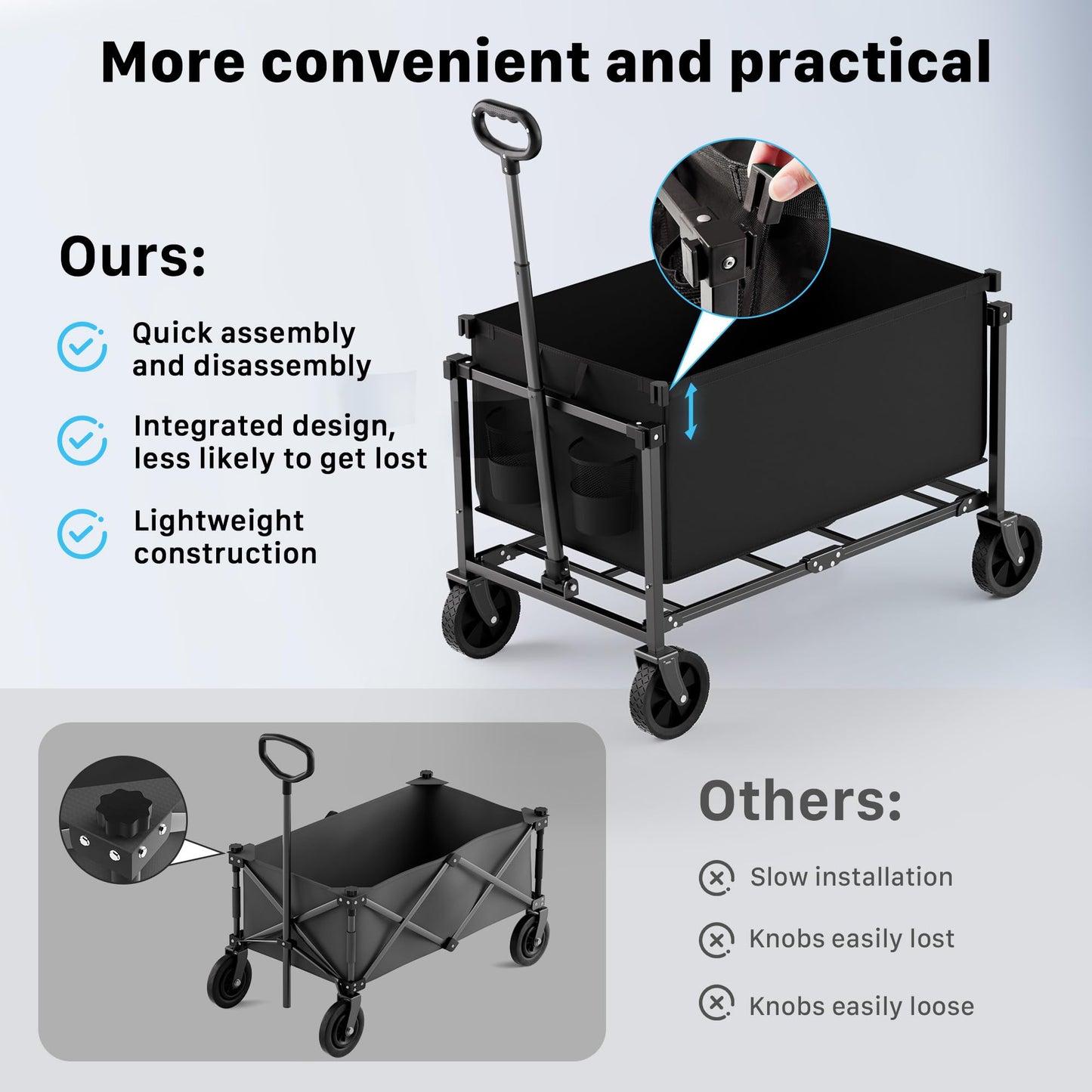 HOMBETTA 29.3" Collapsible Wagon Cart, 150L Heavy Duty Folding Utility Wagon with Wheels, 360 lbs Load, Portable Rolling Cart for Garden, Shopping, Sports, Camping, Black