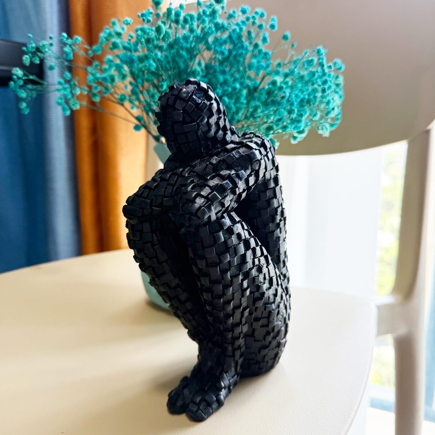 SIETIOJI Abstract Mosaic Sculpture Resin Sculptures Home Decor, Arts Decoration,Unique Mosaic Man Figurine for Bedroom Shelf Office for Living Room (Black)