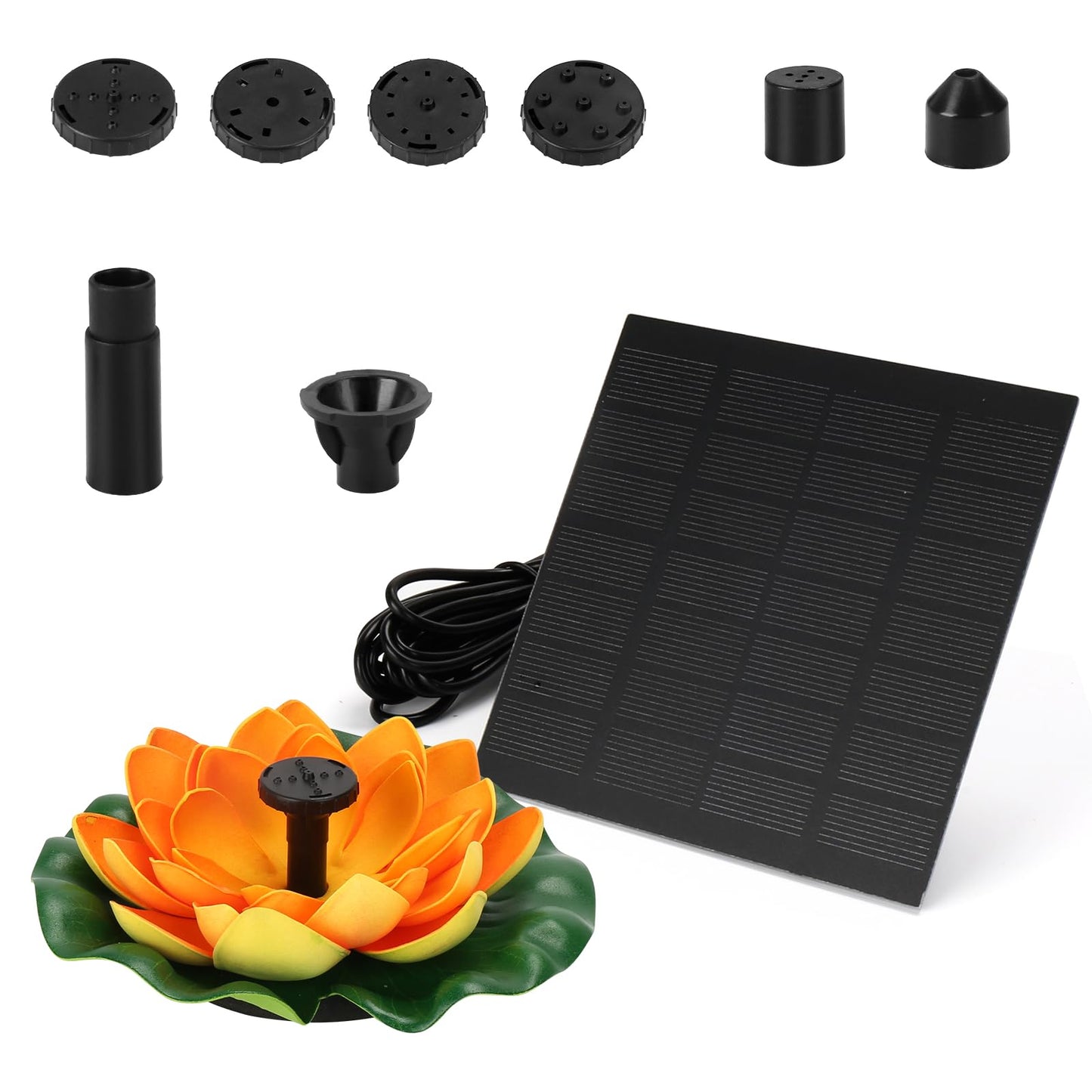 Solar Water Fountain for Bird Baths, Floating Solar Powered Water Fountain Pump for Birdbath, Garden, Pond, Pool, Outdoor Decor, Water Lily, Orange