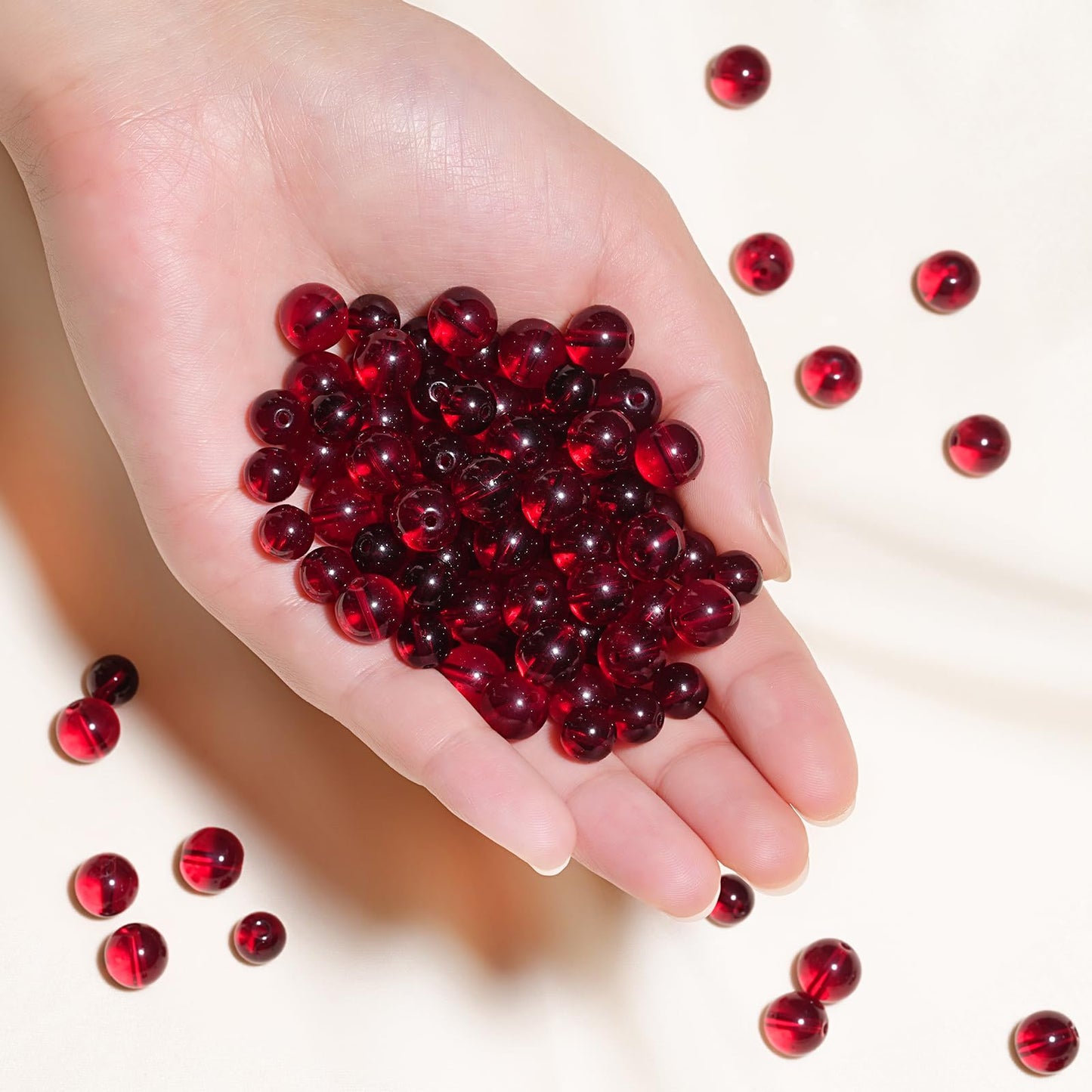 8mm Natural Garnet Red Glass Crystal Gemstone Beads Polished Round Smooth Stone Beads for Bracelets Jewelry Making 15inch Loose Beads