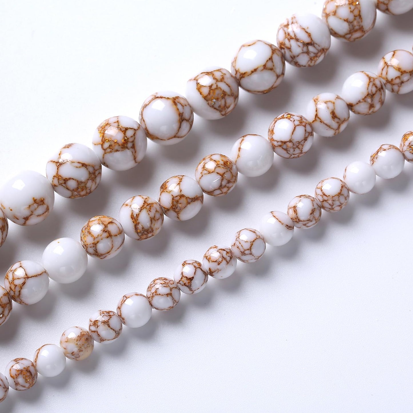 36pcs 10mm White Howlite Spun Gold Stone Beads for Jewelry Making Natural Stone Energy Healing Beads DIY Bracelet Necklace 15" (10mm, White Howlite Spun Gold Stone)