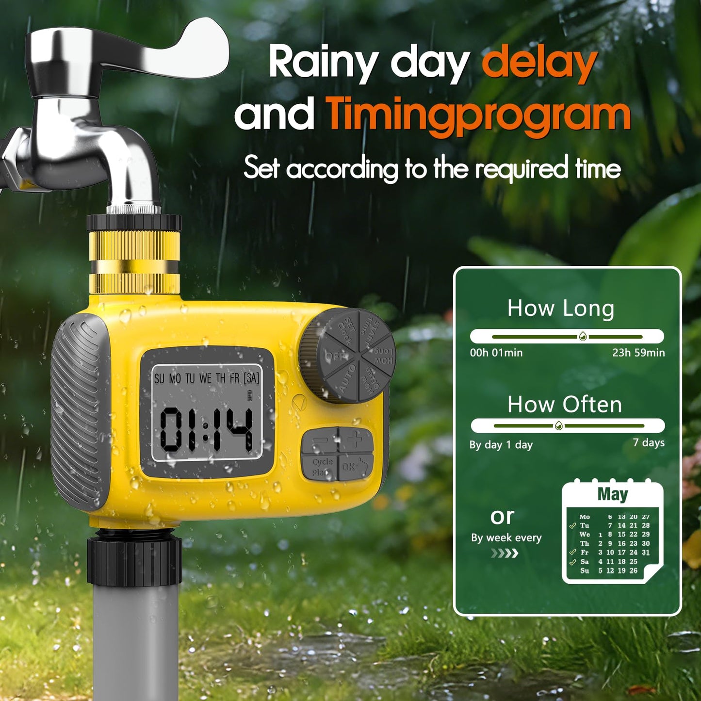 CyberOrd 360°Adjustable Drip Irrigation System Kit with Hose Timer - 98FT 1/2" Garden Watering System with 20 Copper Nozzles, Greenhouse Accessories, Irrigation System for Garden,Yard, Lawn, Plant
