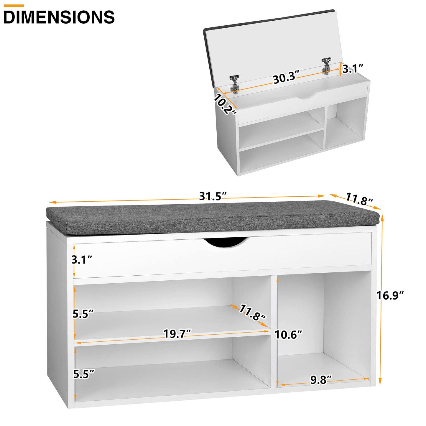 WelFurGeer Shoe Bench with Storage, White Shoe Storage Bench, Entryway Bench with Storage, Entryway Shoe Storage Bench White + Gray