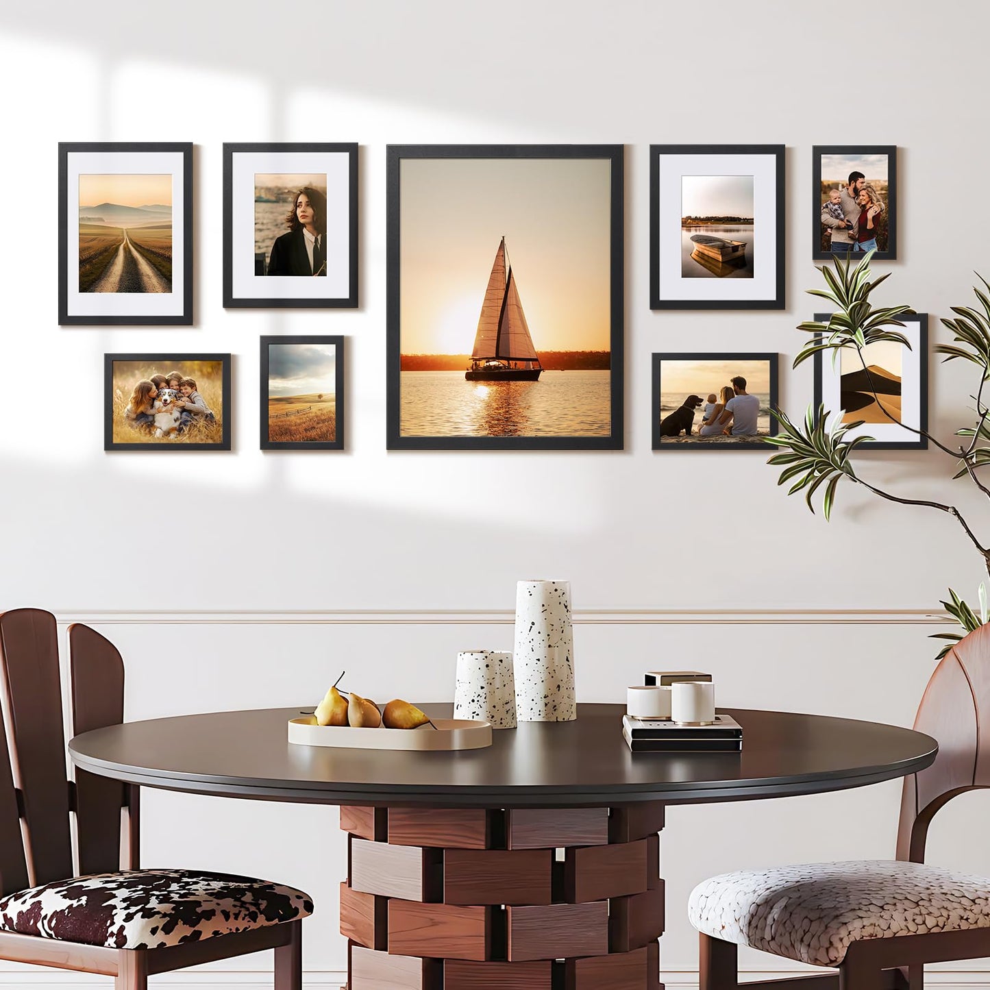 HappyHapi 4x6 Picture Frames Set of 10, Tabletop or Wall Display Pictures 3.5x5 with Mat or 4x6 Without, Multi Photo Frames Collage (Black)