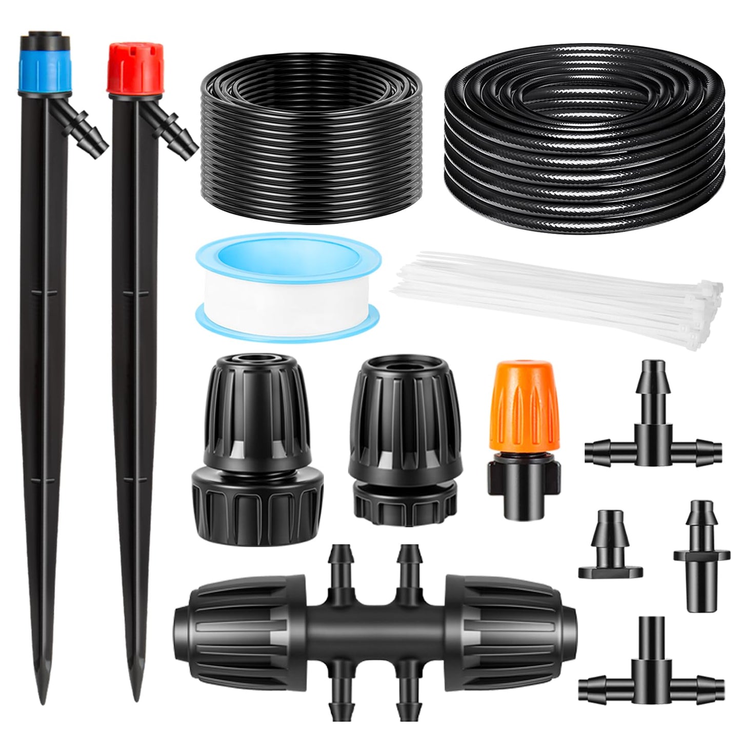 250FT Drip Irrigation System Kit, Automatic Drip Irrigation Kit with 1/2 inch Hose 1/4 inch Distribution Tubing and Accessories for Greenhouse, Yard, Lawn